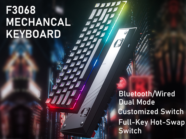 Aula F3068 68 Keys Bluetooth+Wired Dual Mode RGB Mechanical Keyboard Hot Swappable Switch Full keys Anti-ghosting Cool Backlight Effect for Pc Laptop Offical Computer