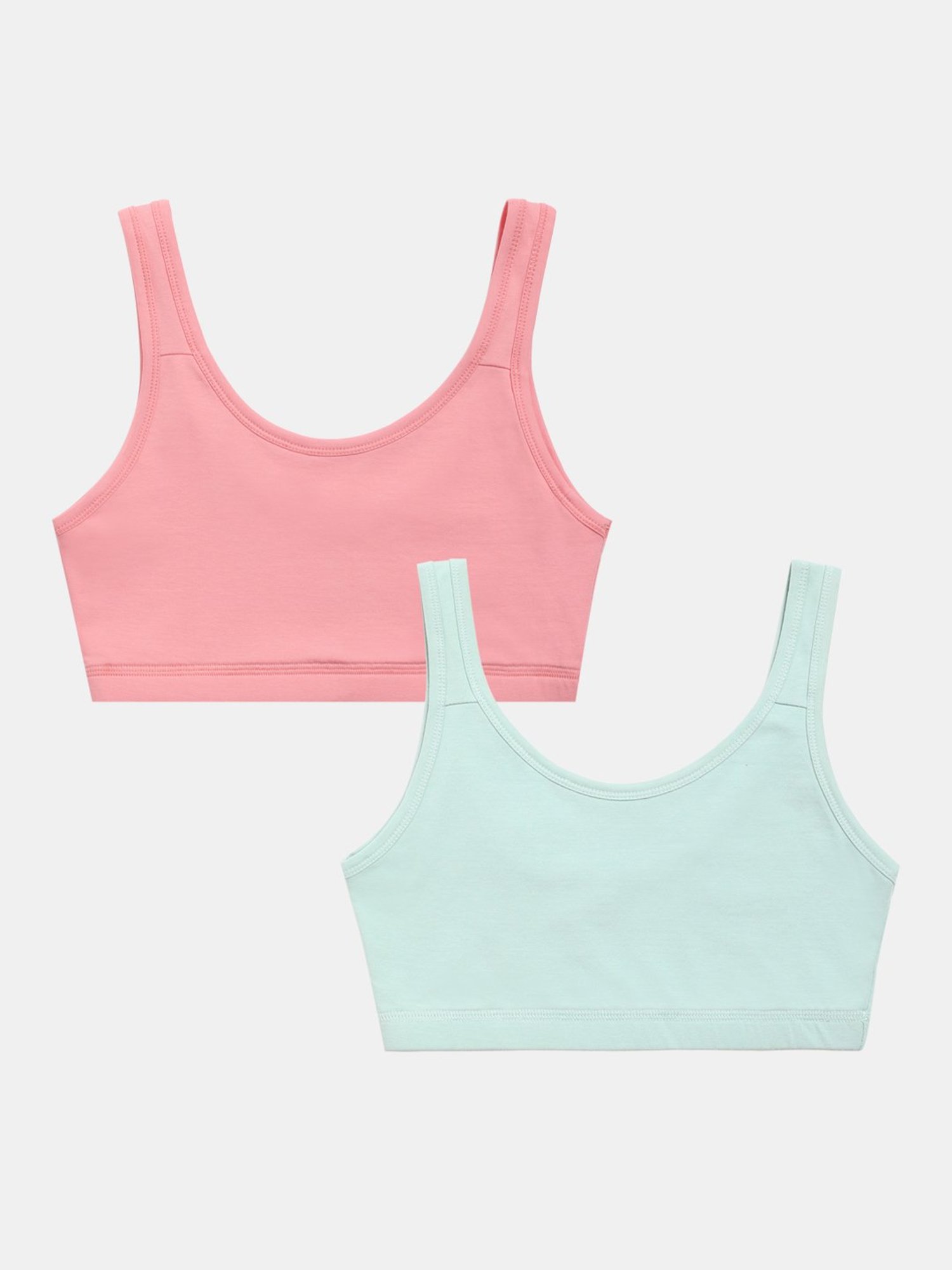 Sillysally Kids Pink & Green Solid Active Bra (Pack Of 2)