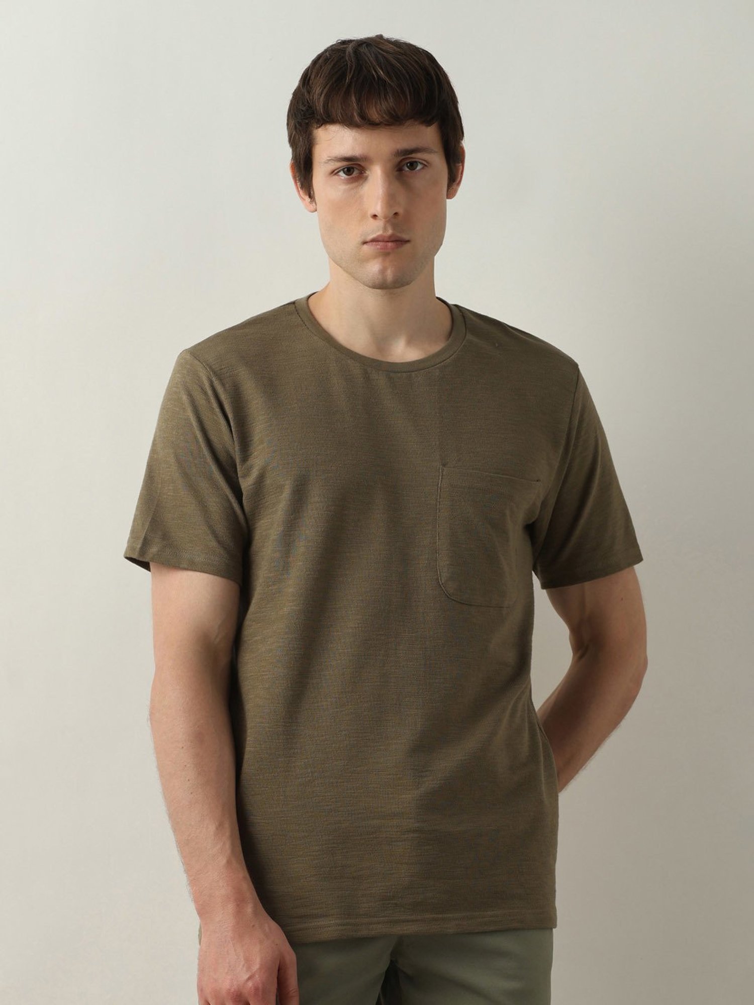 SELECTED HOMME Burnt Olive Regular Fit Cotton Crew T-Shirt
