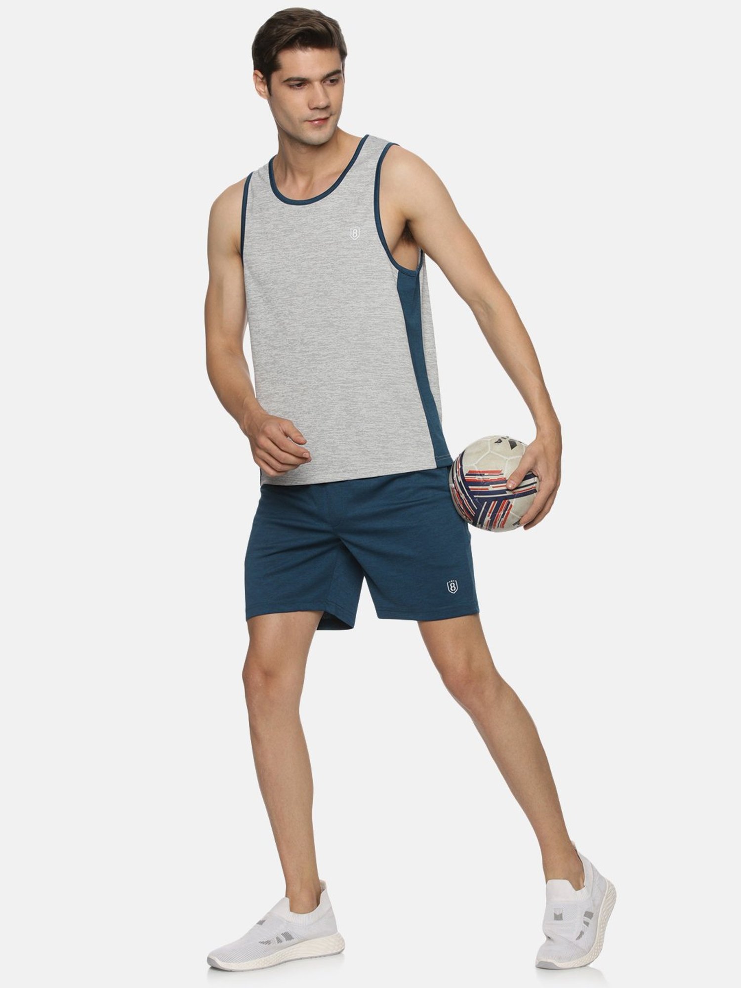 Adidas White Regular Fit Striped Sports Shorts