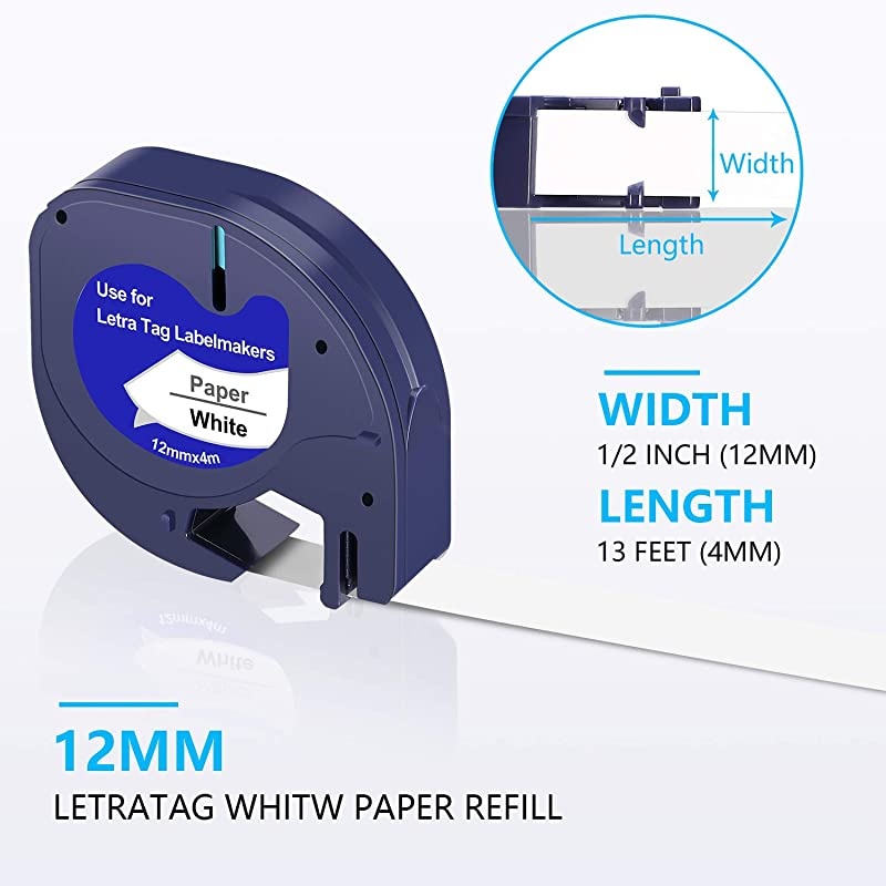 Compatible Label Tape Replacement for DYMO Letratag Refills 91330 10697 S0721510 SelfAdhesive Paper LT Tape for DYMO LetraTag Plus LT100T LT100H QX50 Label Maker 12 Inch x 13 ft 6Pack