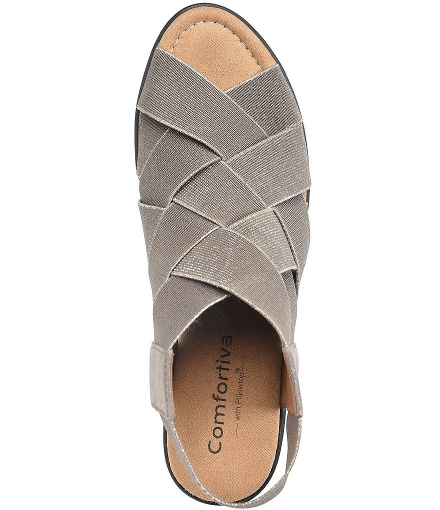Comfortiva Farrow Elastic & Metallic Suede Block Heel Sandals