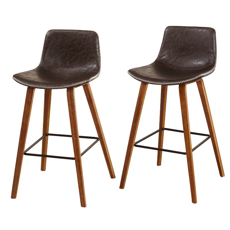 Wooden Barstool with Padded Seat and Open Backrest Blue/Brown - Benzara