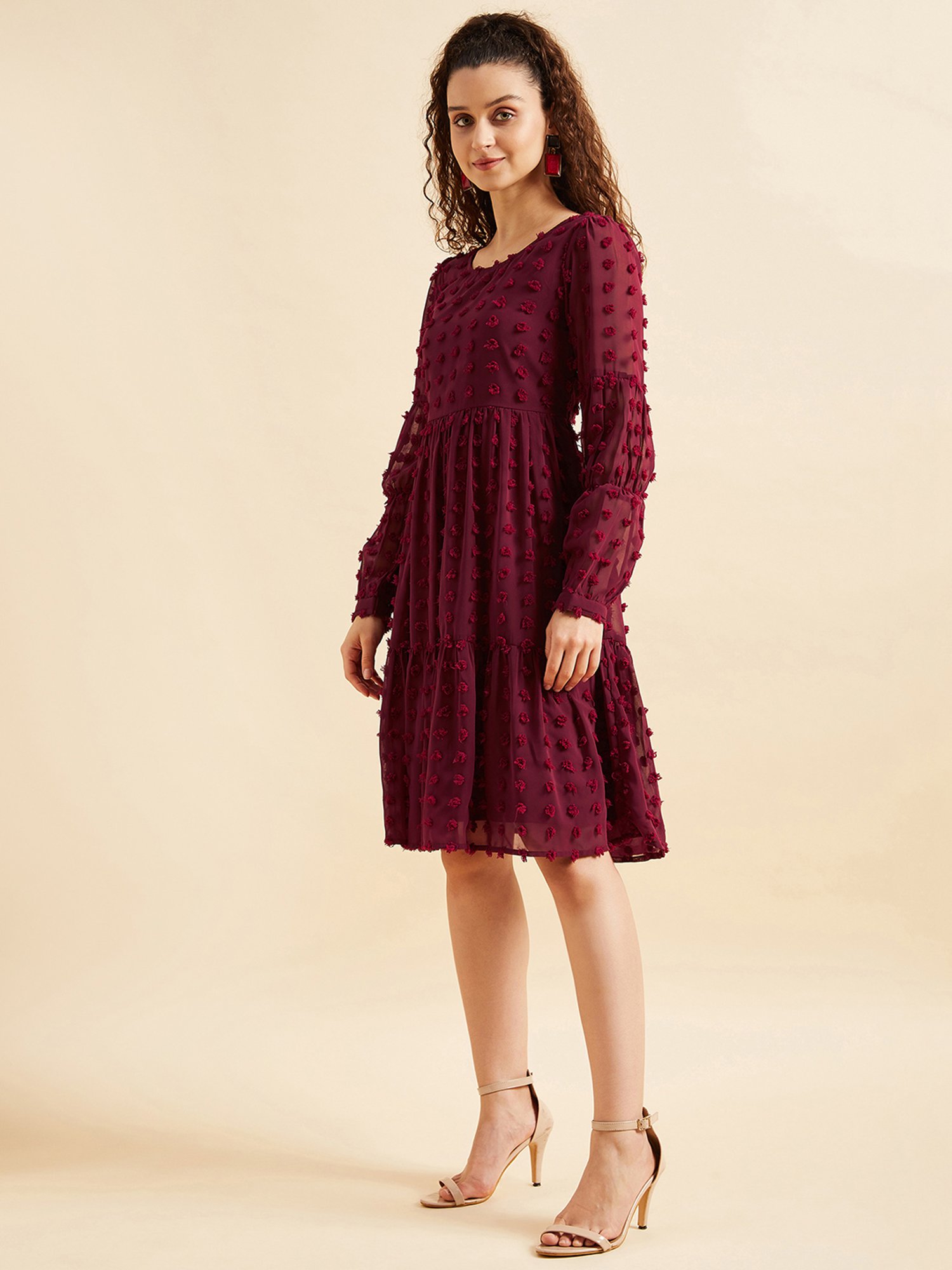 PANIT Maroon Self Design Ethnic Dress