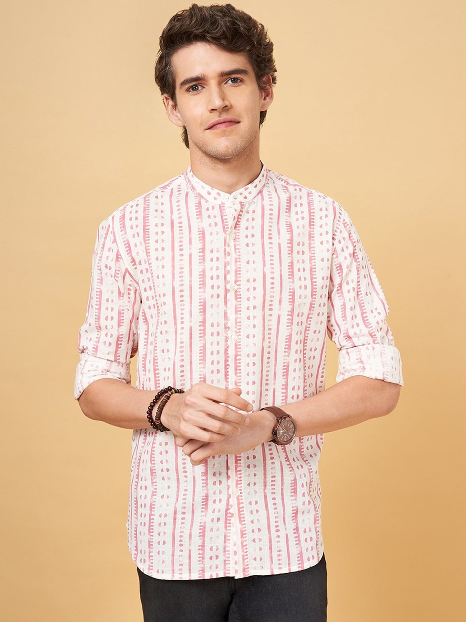 Indus Route by Pantaloons Coral Blush Cotton Regular Fit Printed Shirt