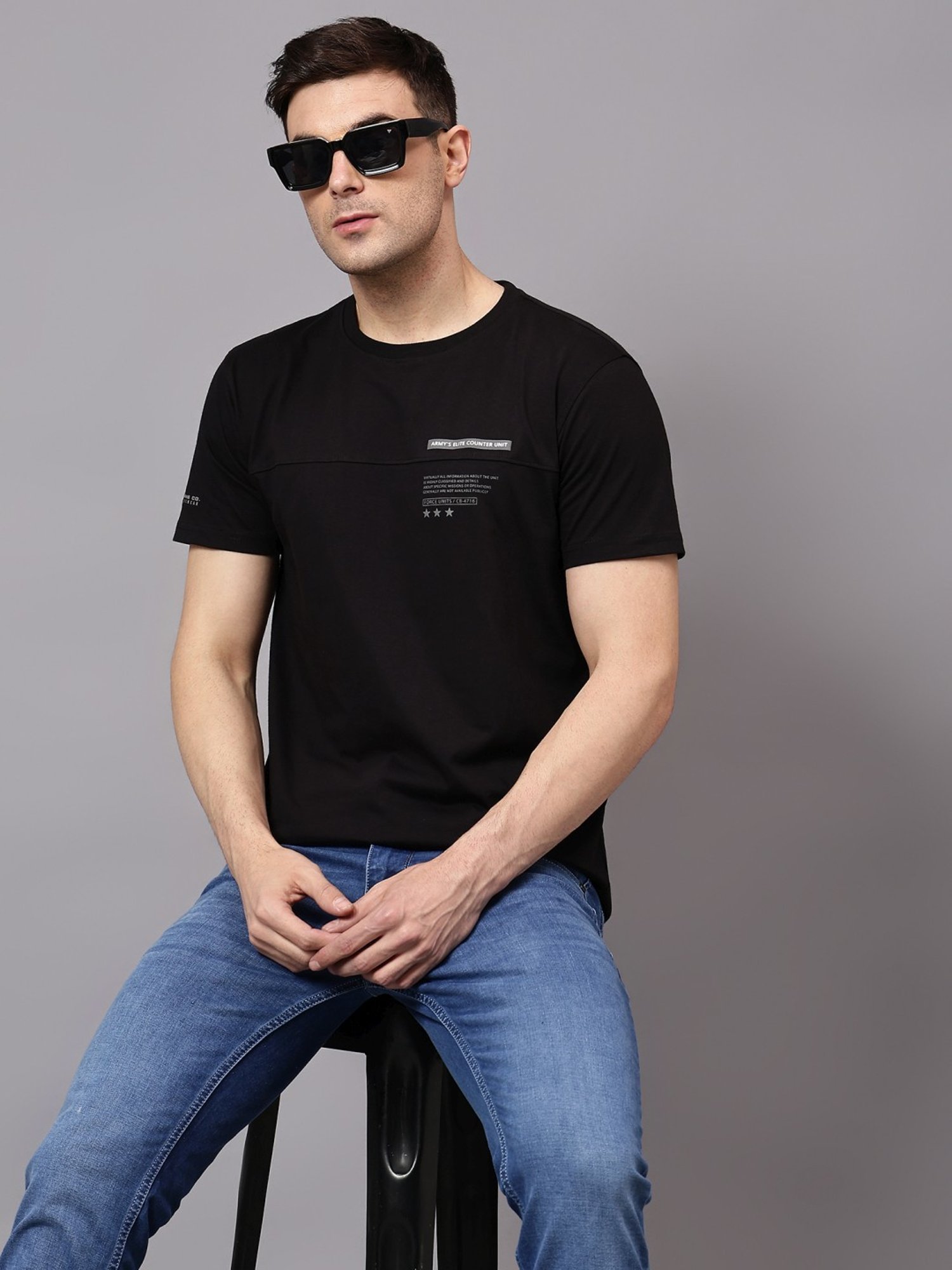 Cantabil Black Regular Fit T-Shirt
