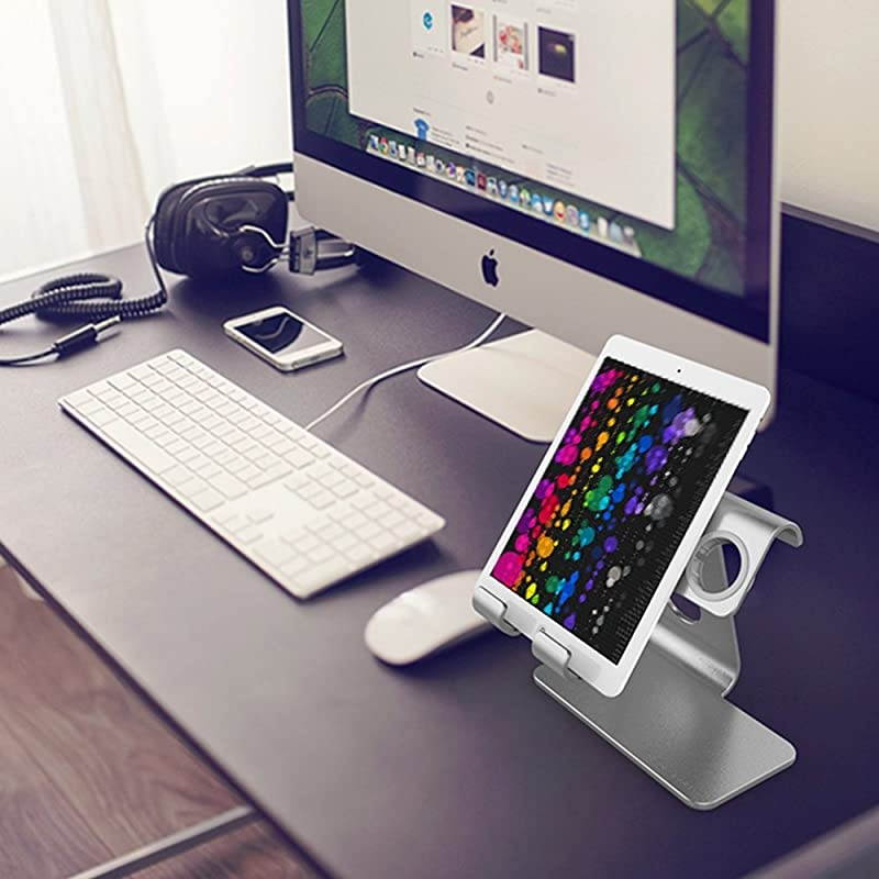 Cell Phone Stand, Desktop Stand Holder Aluminum Phone Dock Cradle, for Switch, iWatch, iPad, E-Reader, Mobile Phone, All Smartphone, iPhone 12 Pro Max/11/Xr/X/8/7/6 Plus(with 42mm Case), Grey