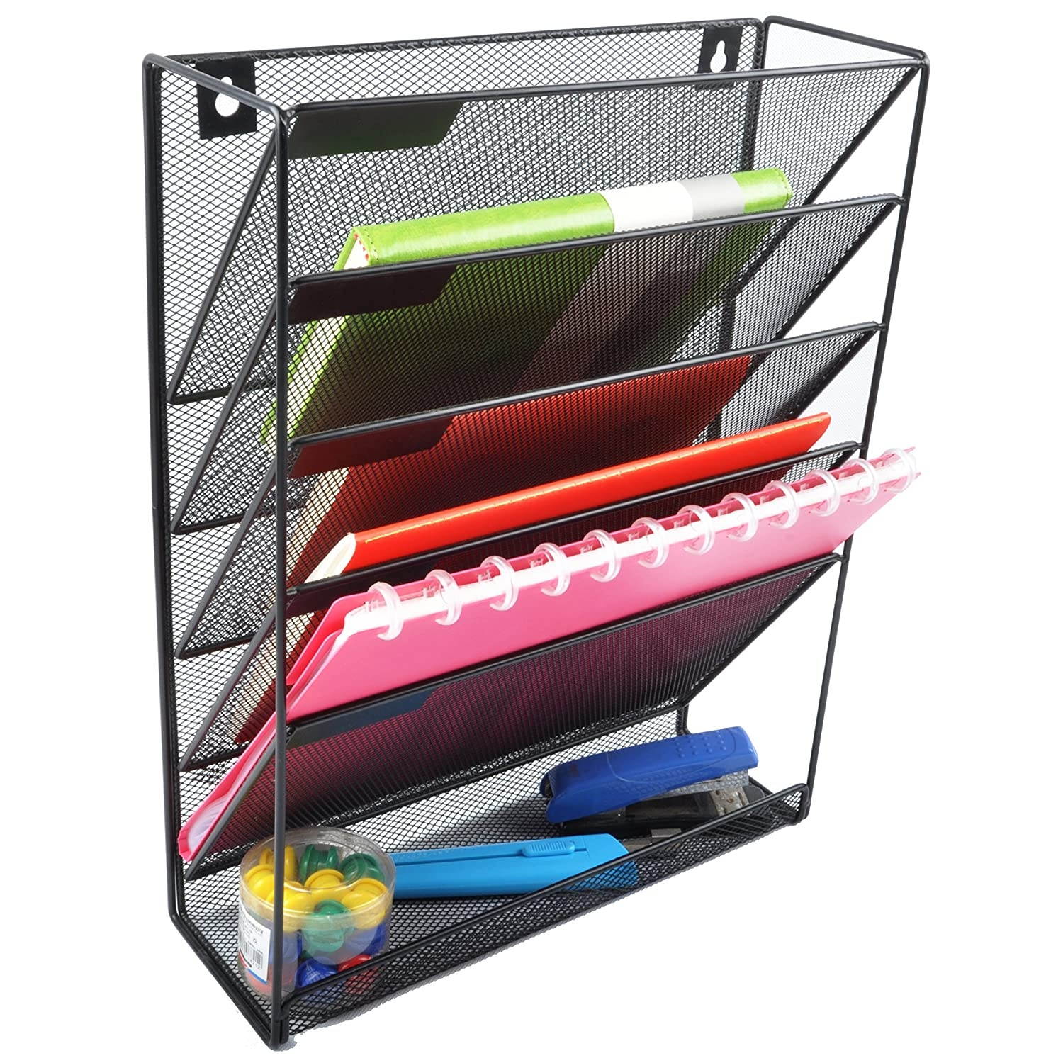 Easepres File Organizer Mesh 5-Tier Black Hanging File Organizer Vertical Holder Rack for Office Home