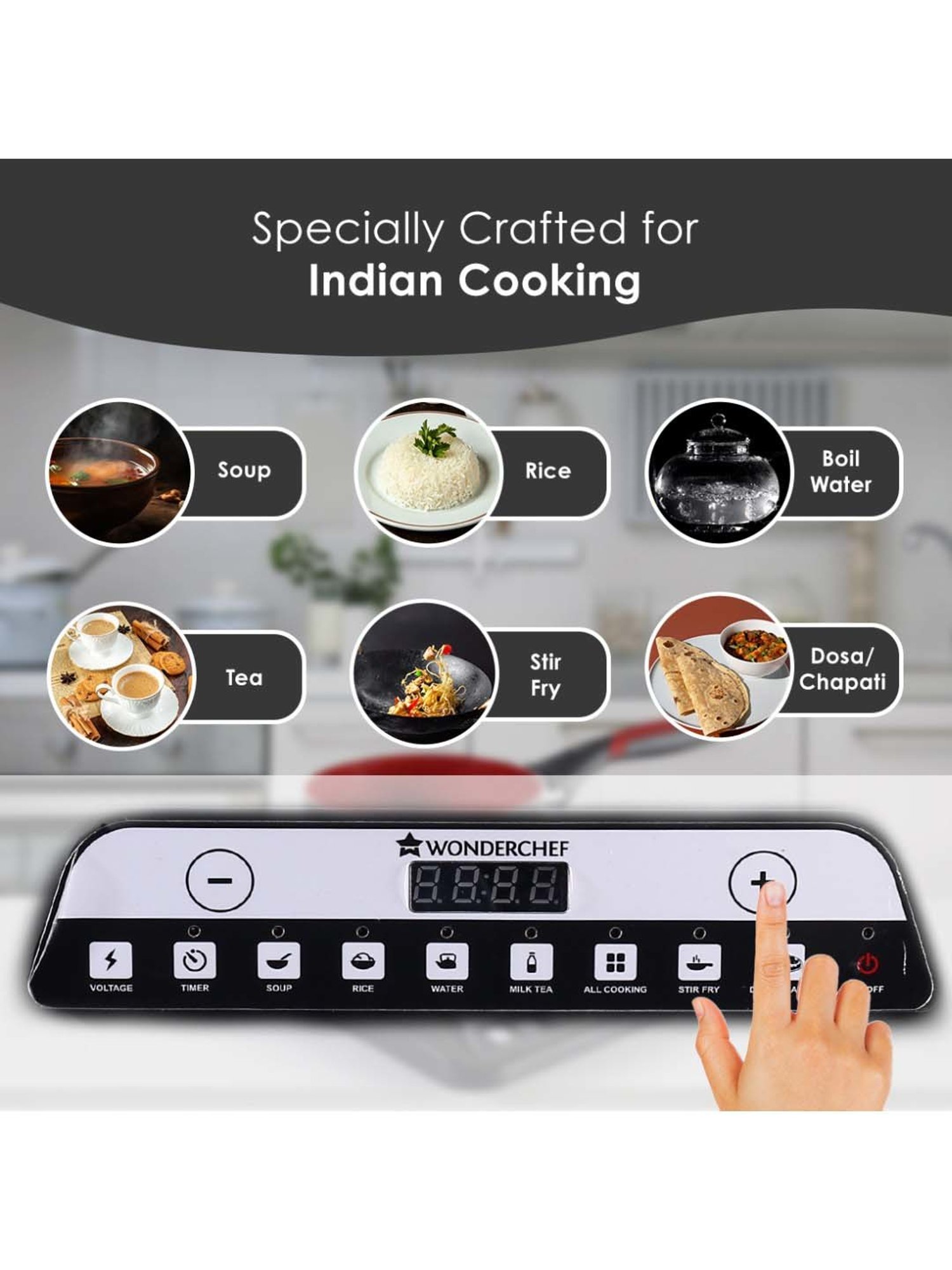 Wonderchef 1400W Induction Cooktop with 11 Preset Functions Push Touch Control,2-Year Warranty