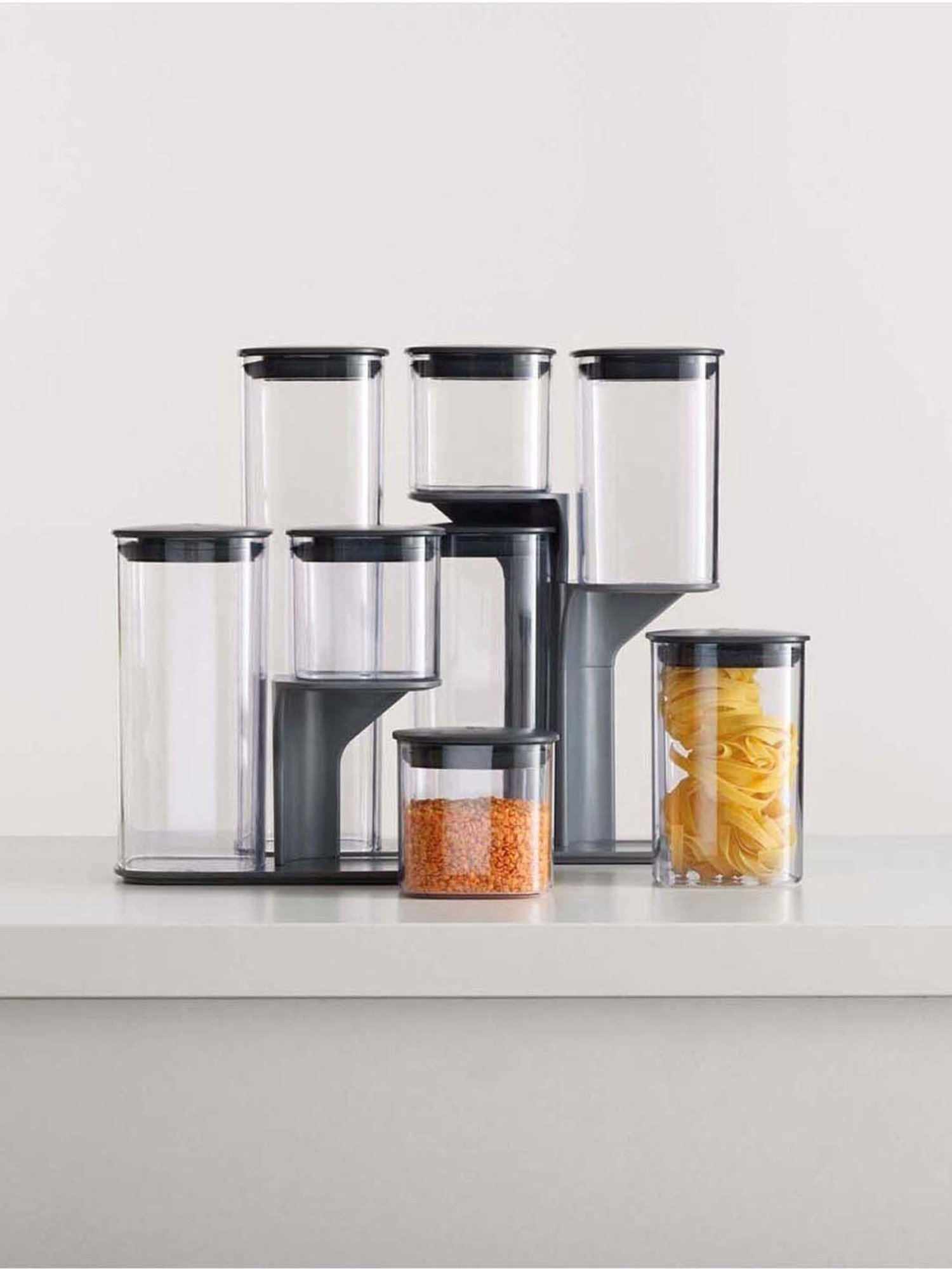 Joseph Joseph Transparent & White Plastic Storage Jar With Stand - Set of 3