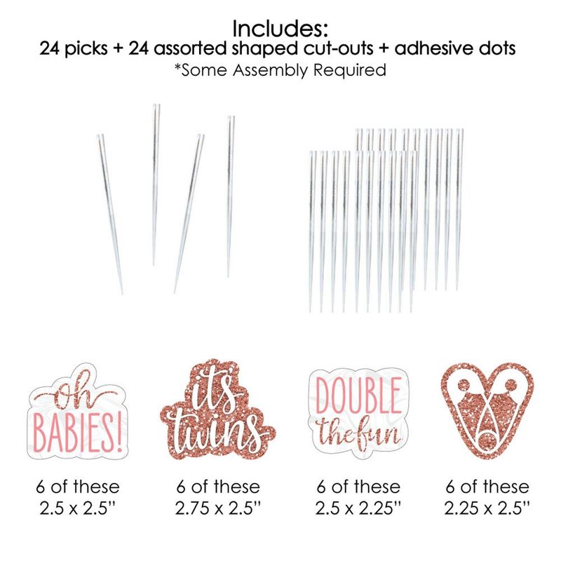 Big Dot of Happiness It's Twin Girls - Dessert Cupcake Toppers - Pink and Rose Gold Twins Baby Shower Clear Treat Picks - Set of 24