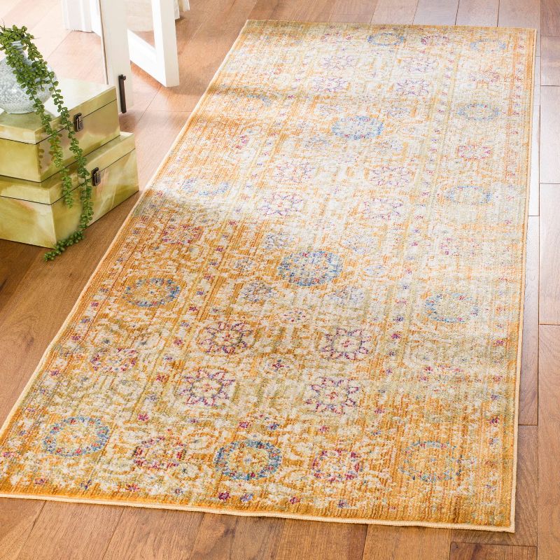 Gold/Ivory Medallion Loomed Runner 3'X12' - Safavieh