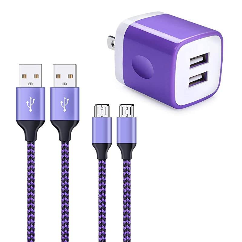 Android Wall Charger Micro USB Cable  21A Dual USB Wall Charger with 2Pack 6ft Android Charger Cable Fast Charge Cord for Samsung Galaxy S7 Edge S6 J7 Note 5 LG Aristo 2 Stylo 3 Plus HTC