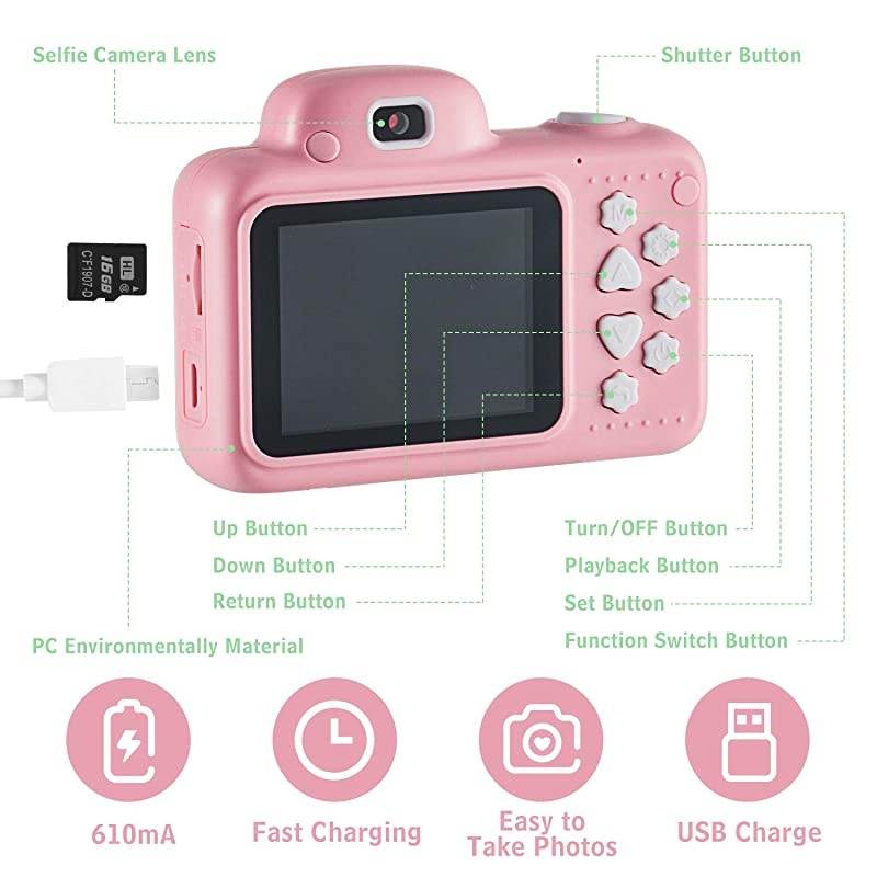 Kids Camera, Camera for Kids Video Cameras Kids Digital Camera 8MP 1080P HD Camera for 3-10 Year Old Girl with 16GB TF Card (Blue)