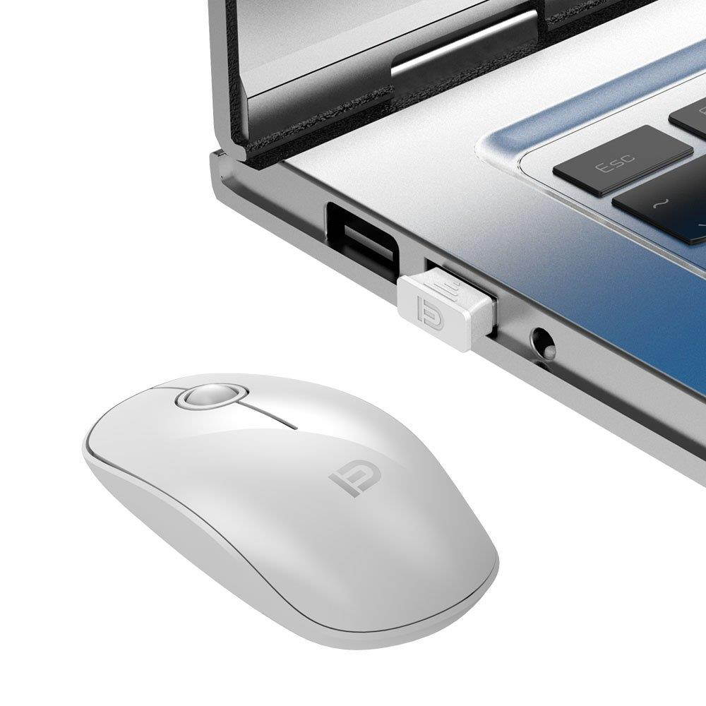 Wireless Mouse, FD V8 2.4G Ultrathin Silent Wireless Mouse with Battery&Nano Receiver 1500 DPI Precise Control for Notebook Computer PC Laptop MacBook and Chromebook (White)