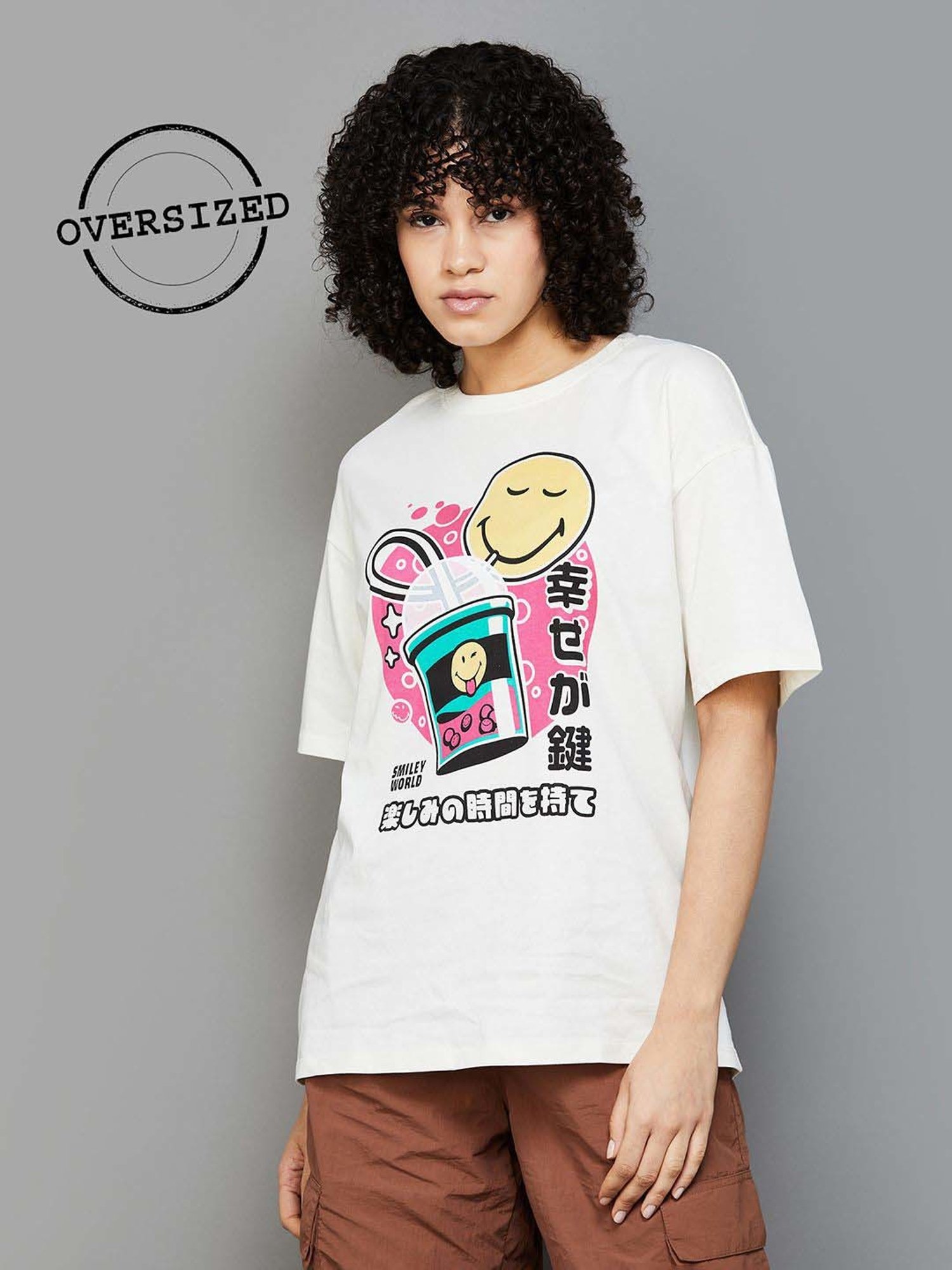 SmileyWorld White Cotton Printed T-Shirt