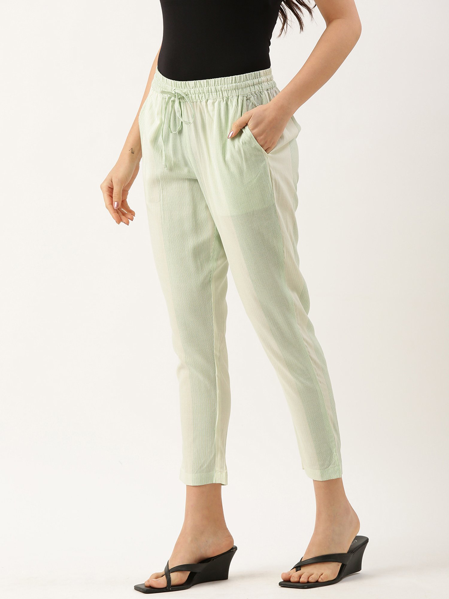 Amukti Green Striped Pants