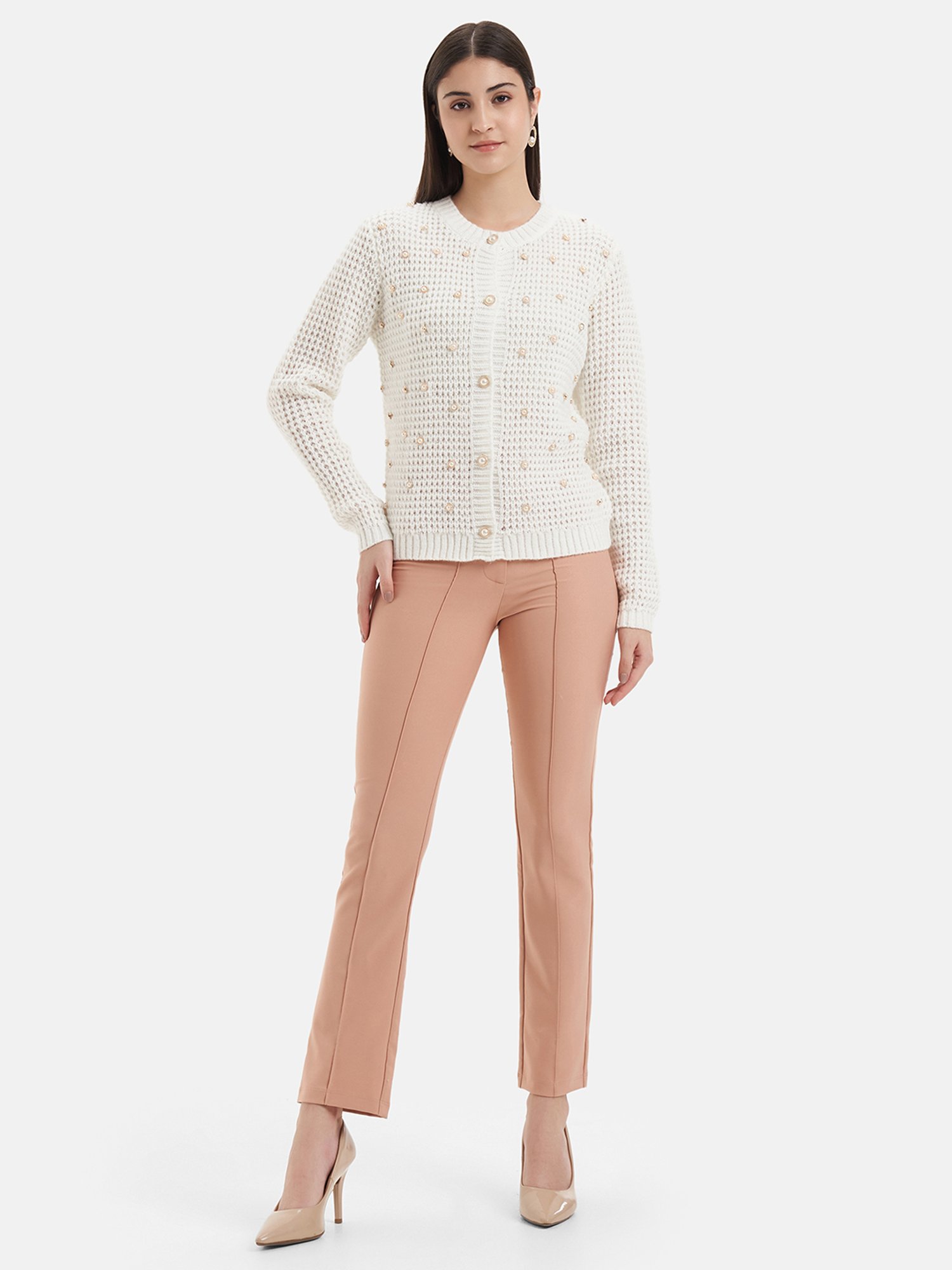 Kazo White Wool Embellished Cardigan