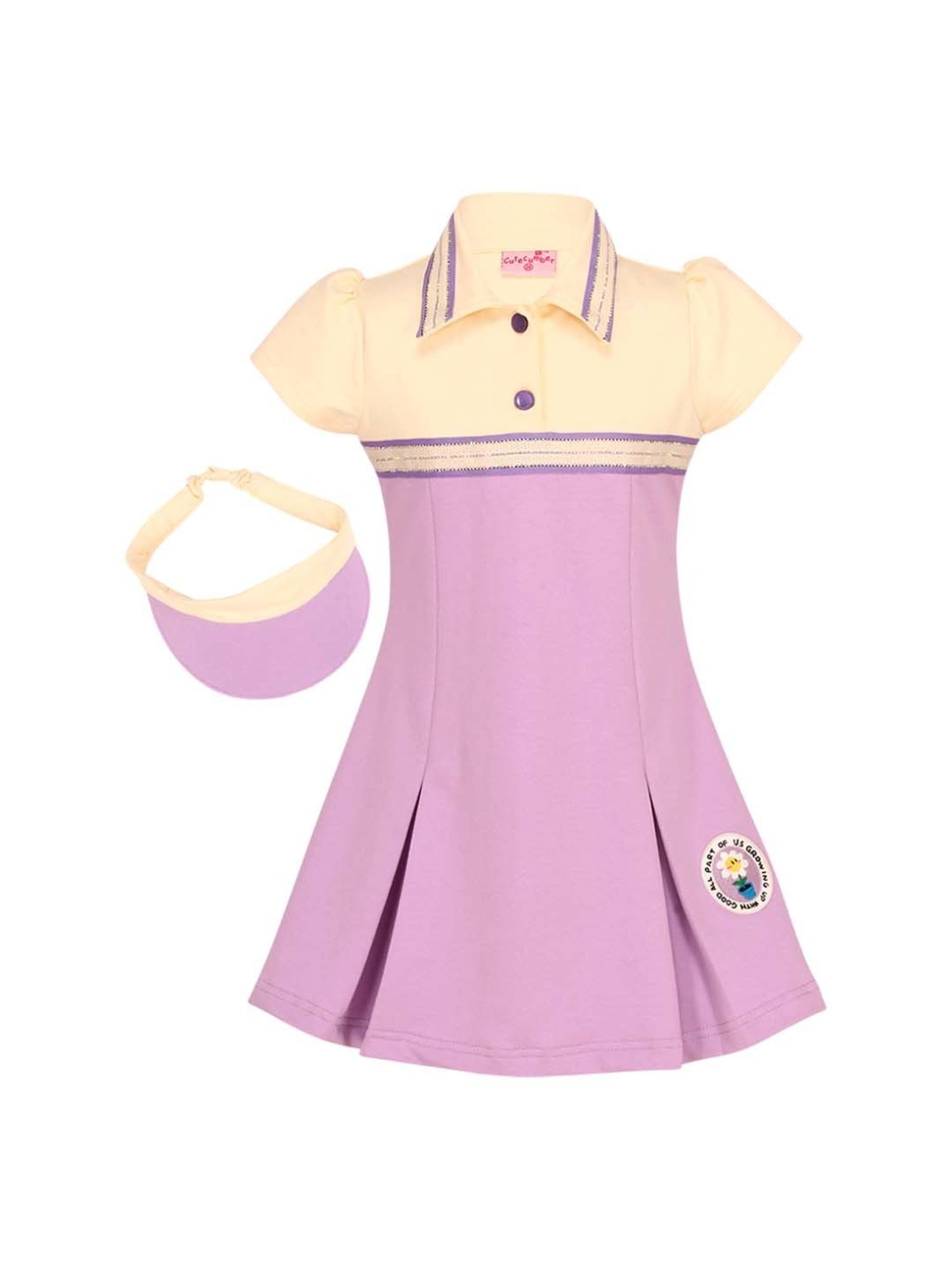 Cutecumber Kids Cream & Purple Color Block Dress