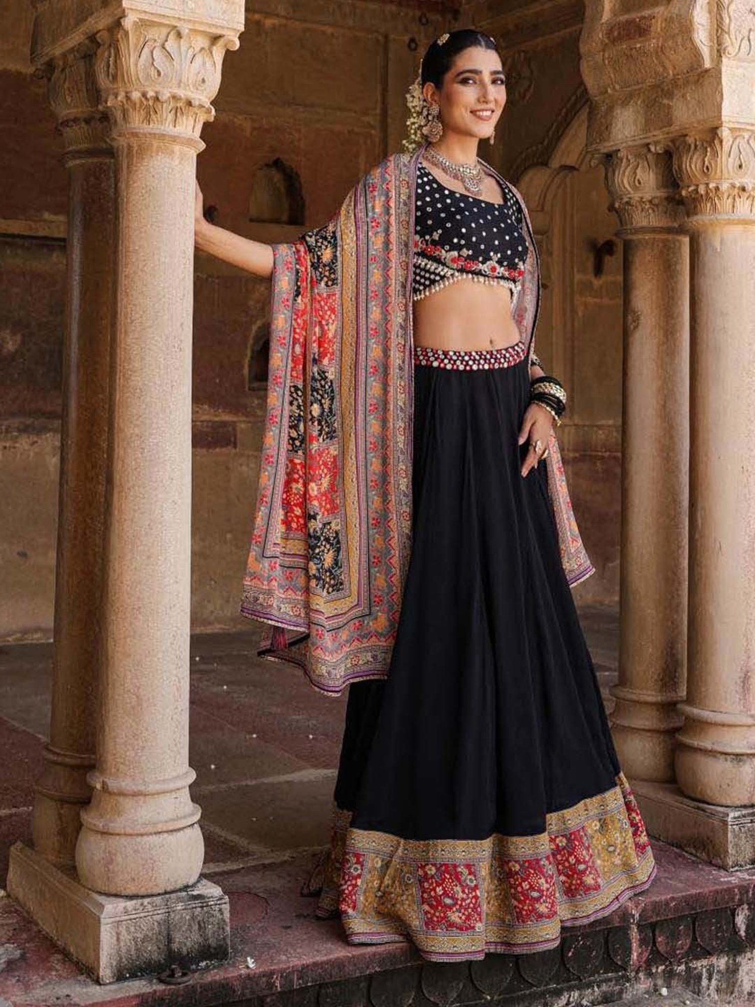 SCAKHI Black Lehenga Choli Set With Dupatta