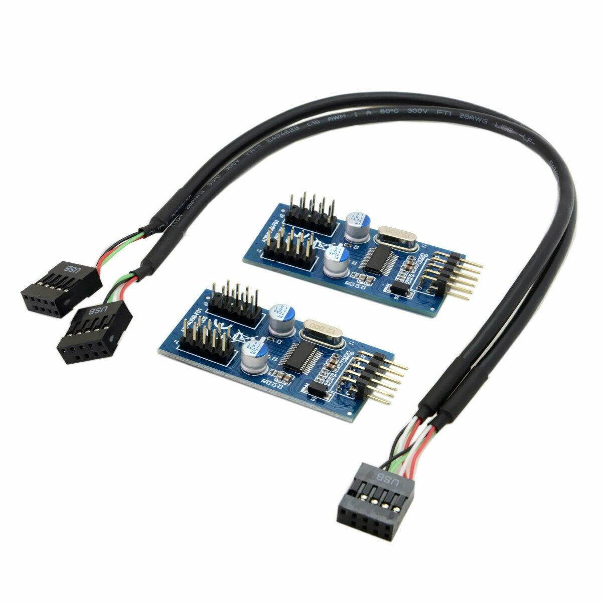 Motherboard USB 2.0  9Pin Internal Header Male to 4x 9Pin Header Male HUB 1-to-4 Splitter Converter PCB Board Adapter with 30cm Extension Cable