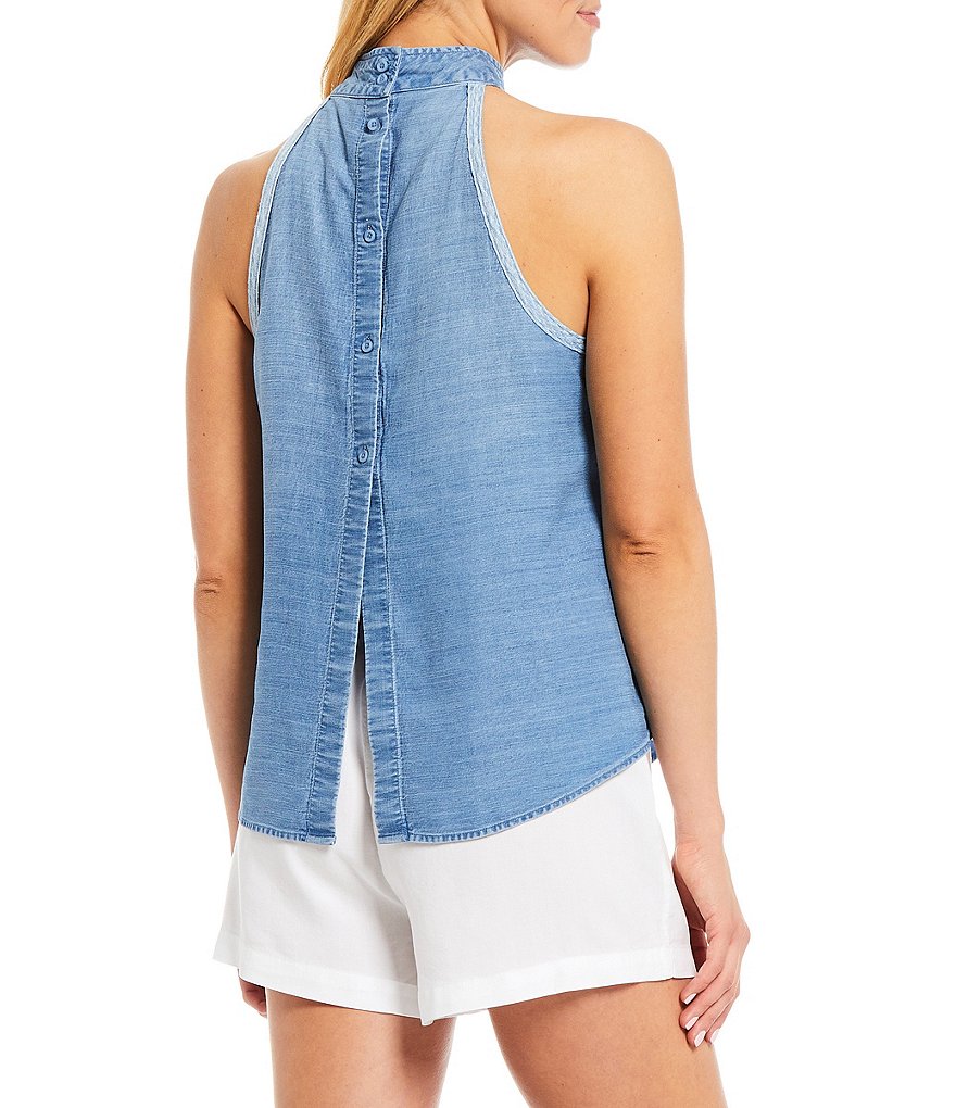 Chelsea & Violet Chambray Mock Neck Sleeveless Top
