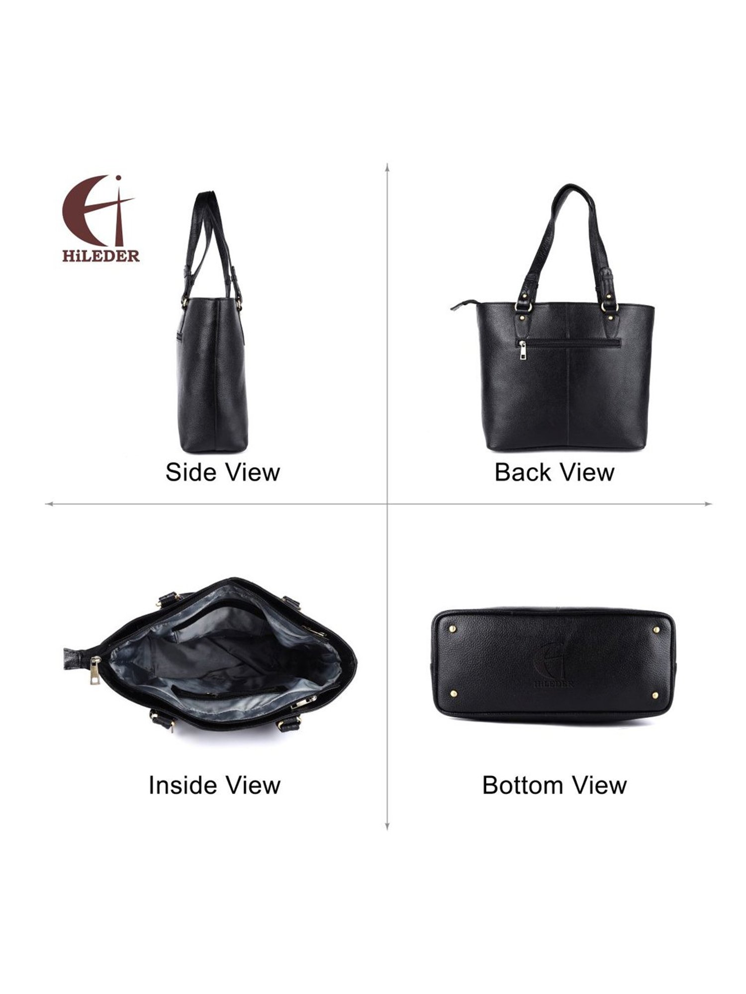 HiLEDER Black Solid Large Tote Handbag