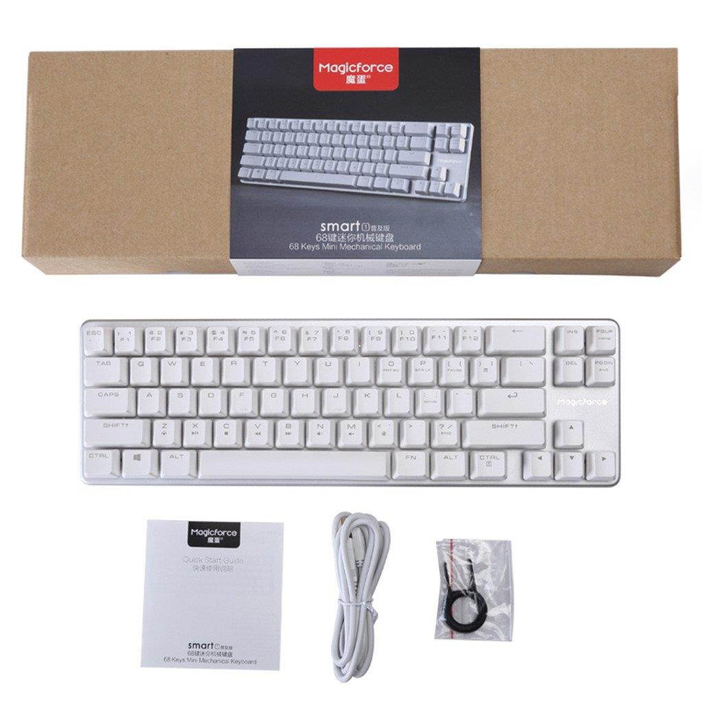 Mechanical Keyboard Wired Keyboard Blue Switch 68-Keys Mini Design (60%) Gaming Keyboard White Silver by Magicforce Qisan