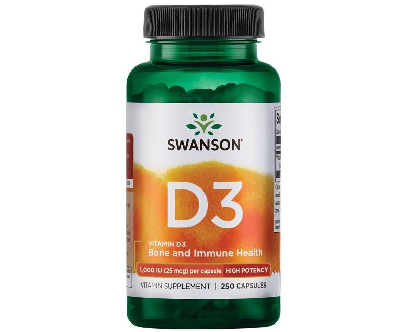Swanson High Potency Vitamin D3 Capsules, 1,000 IU, 250 Count.