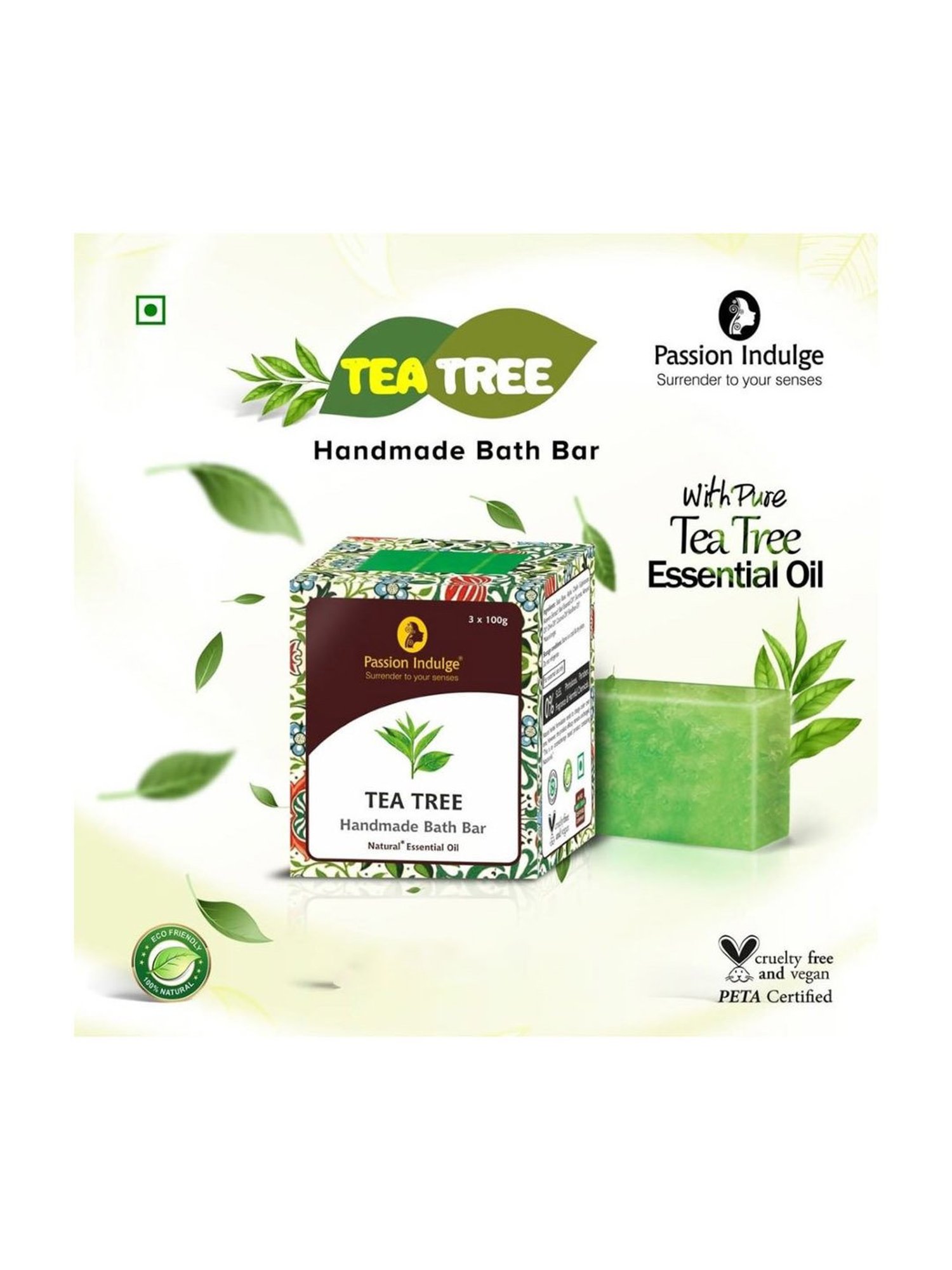 Passion Indulge Natural Handmade Bath Bar Soap Tea Tree - 300 gm (Pack of 3)
