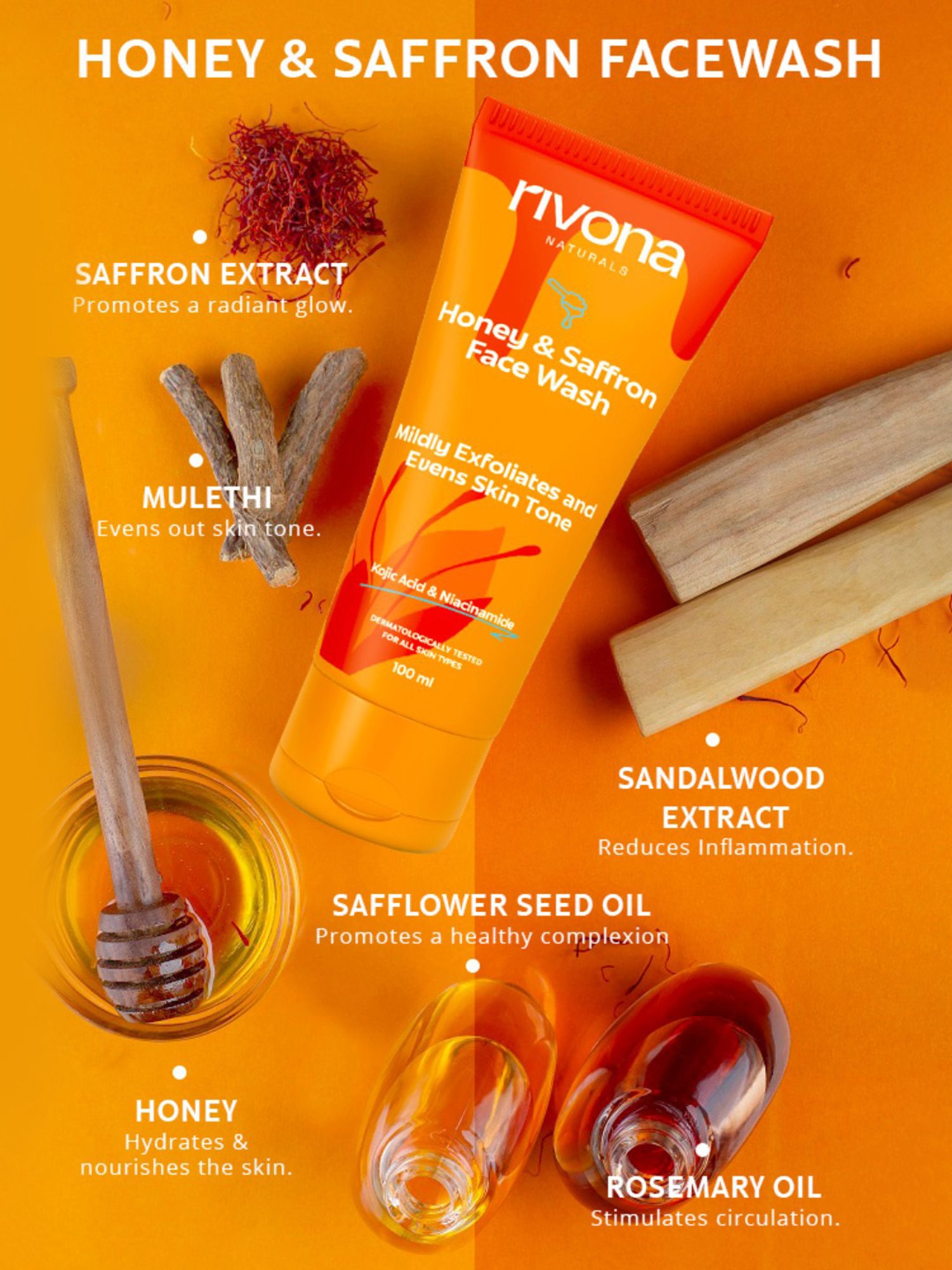 Rivona Naturals Honey & Saffron Face Wash - 100 ml