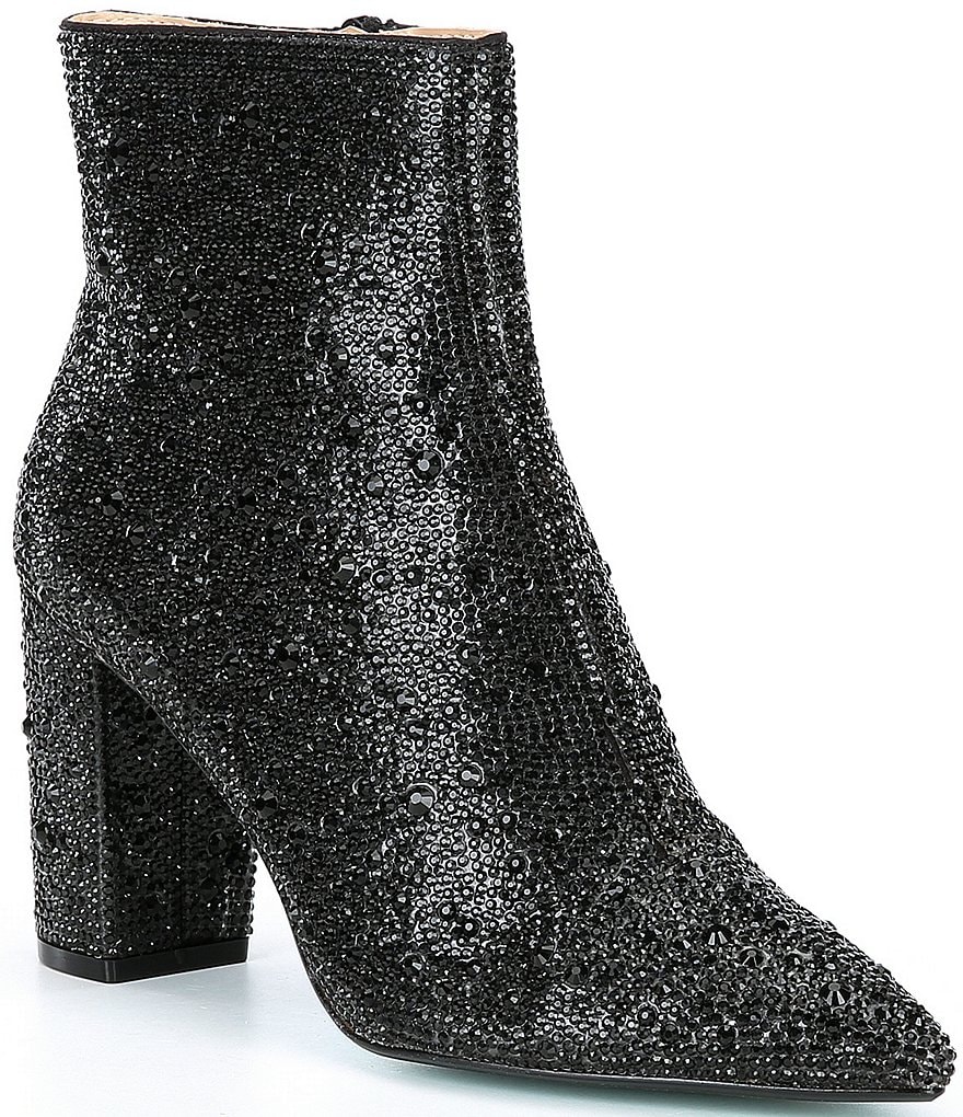 Blue by Betsey Johnson Cady Rhinestone Embellished Block Heel Booties