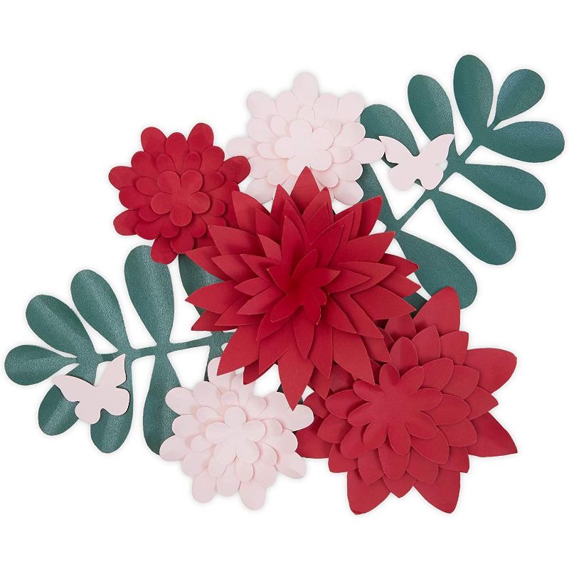 10-Piece Red 3D Paper Flower Decoration for Wedding Party Backdrop Baby Shower Bridal Shower Wall Decor 5.9"