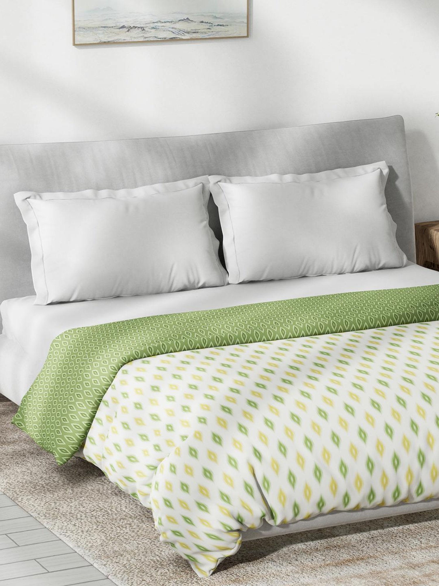 DDecor Geometric Green 150 TC Cotton Queen Reversible Dohar