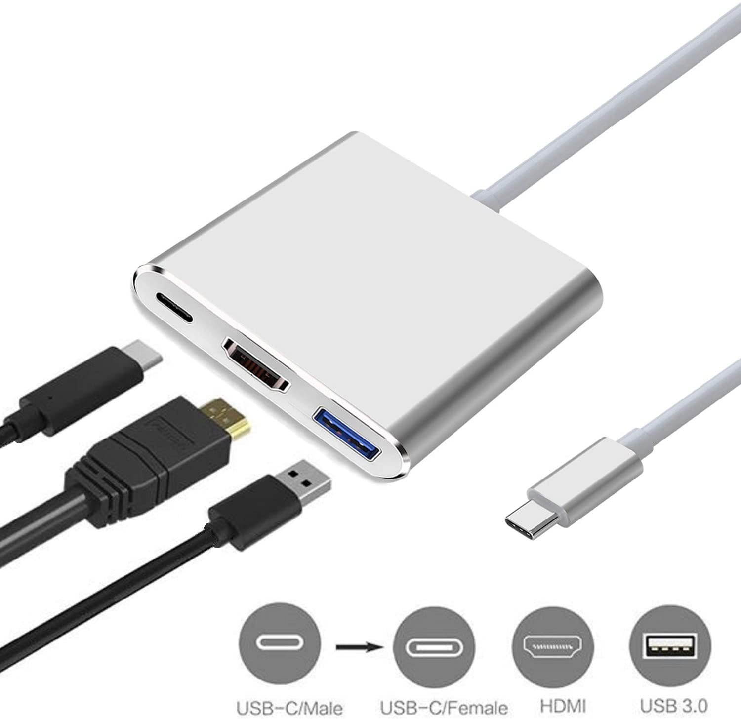 USB-C to HDMI Adapter (Supports 4K / 30Hz) - Type- C 3 in 1 Converter Cable for 2017 / 2018 MacBook Pro MacBook Mac Pro iMac Chromebook & More USB 3.0 Type-C Devices