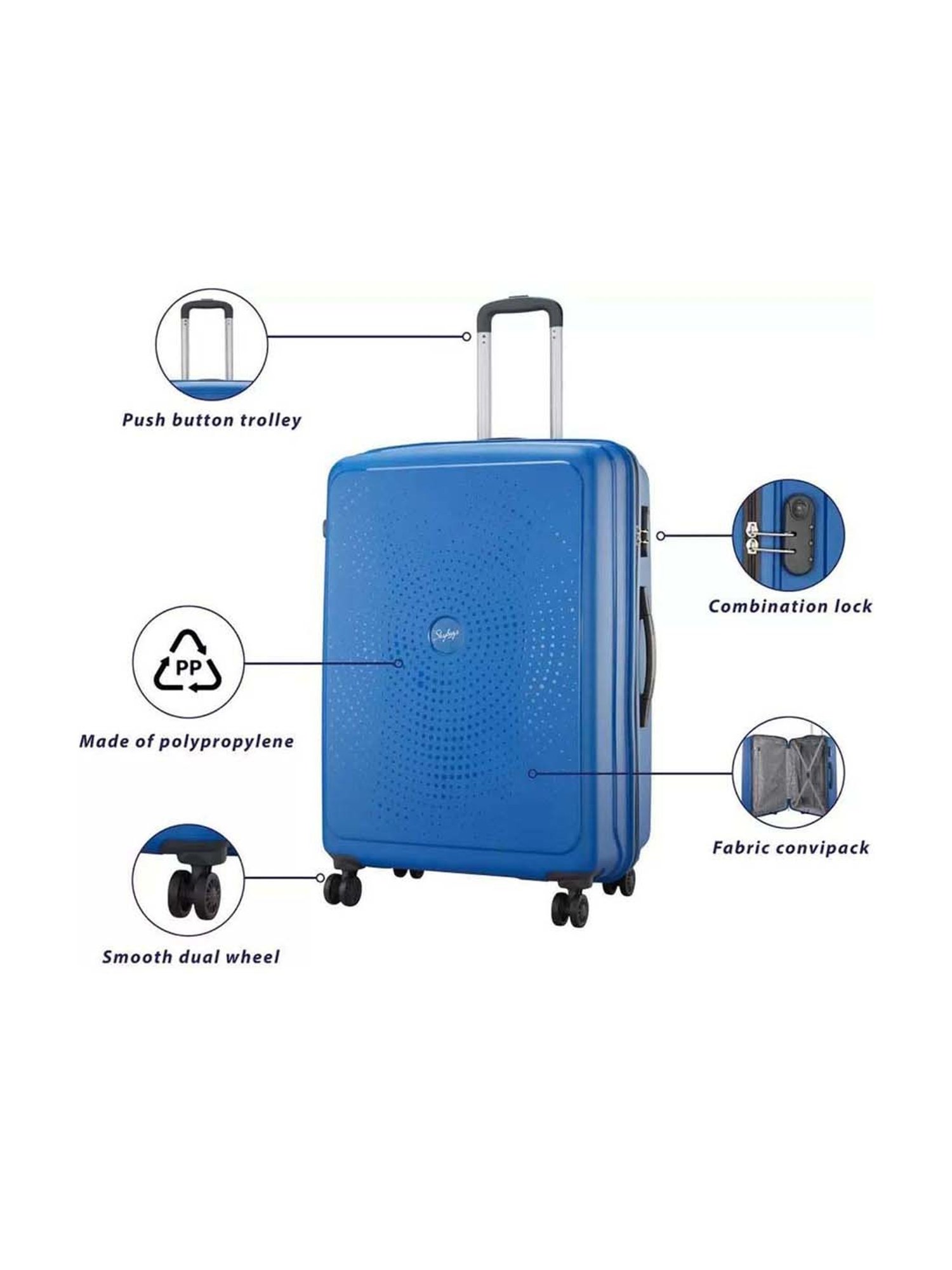 Skybags Zap Blue Printed Hard Large Trolley Bag - 36 cm