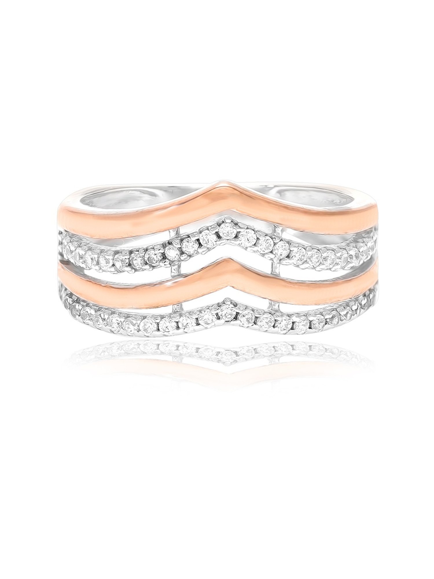 Curio Cottage 925 Silver Rose Gold-Plated Wavy Elegance Zirconia Studded Ring
