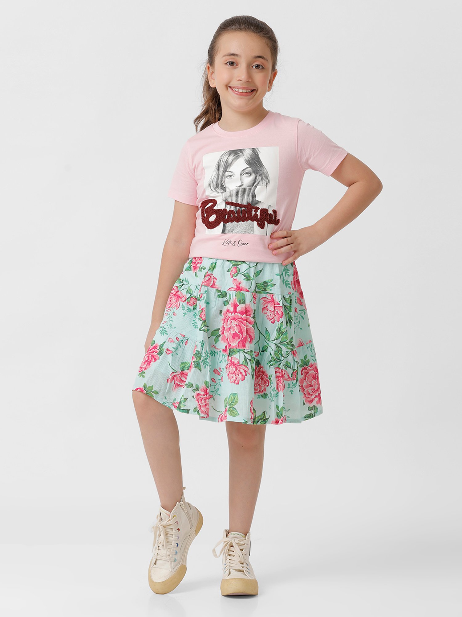 Kate & Oscar Kids Green Floral Print Skirt