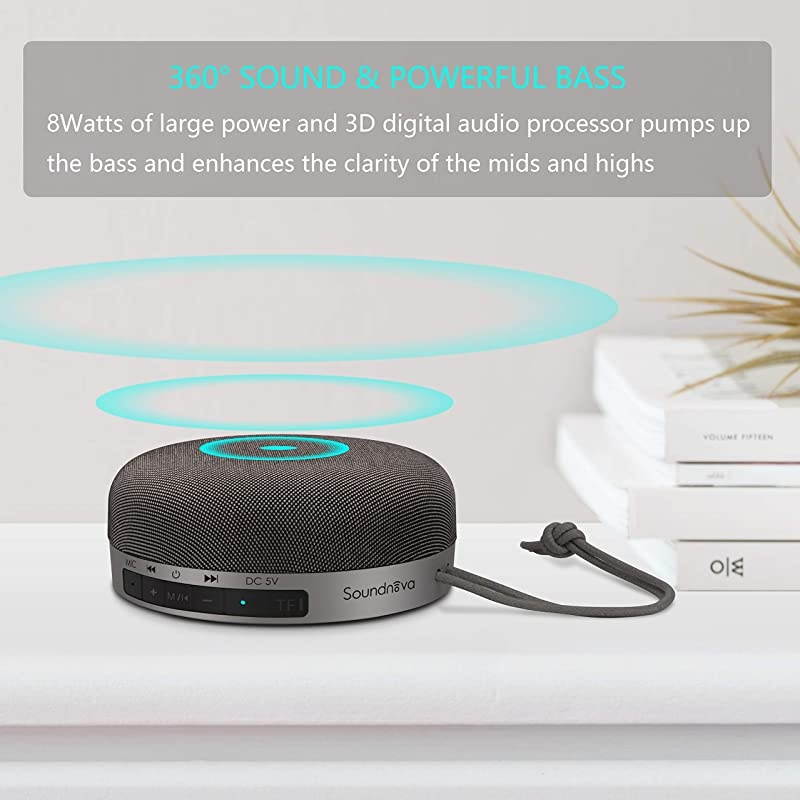 Travel Case Included- 8W Bass  3D Mini Portable Bluetooth Shower Speaker, IPX5 Waterproof Certified, 15H Playtime, Micro SD, Perfect Wireless Water Resistand Speaker for Tablet PC Gift, Grey