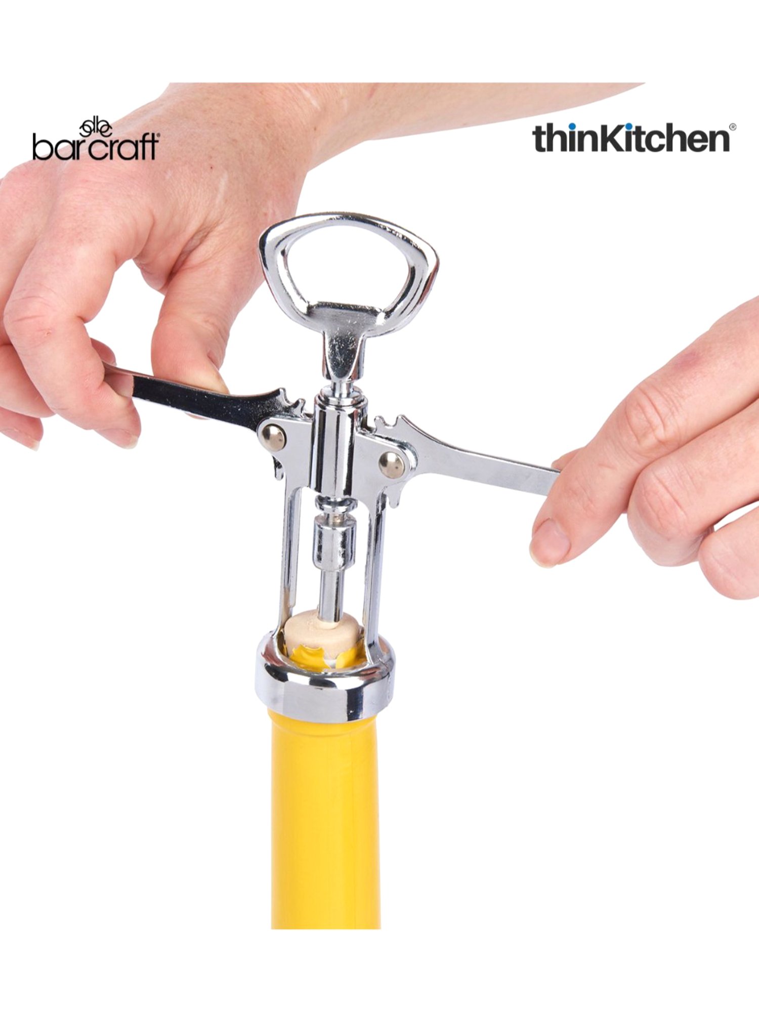 BarCraft Silver Metal Double Handled Chrome Wing Corkscrew