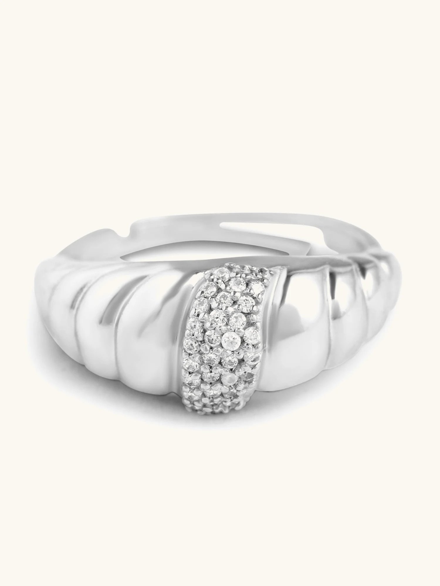 Mabel 92.5 Sterling Silver Rhodium-Plated Studded Croissant Adjustable Ring