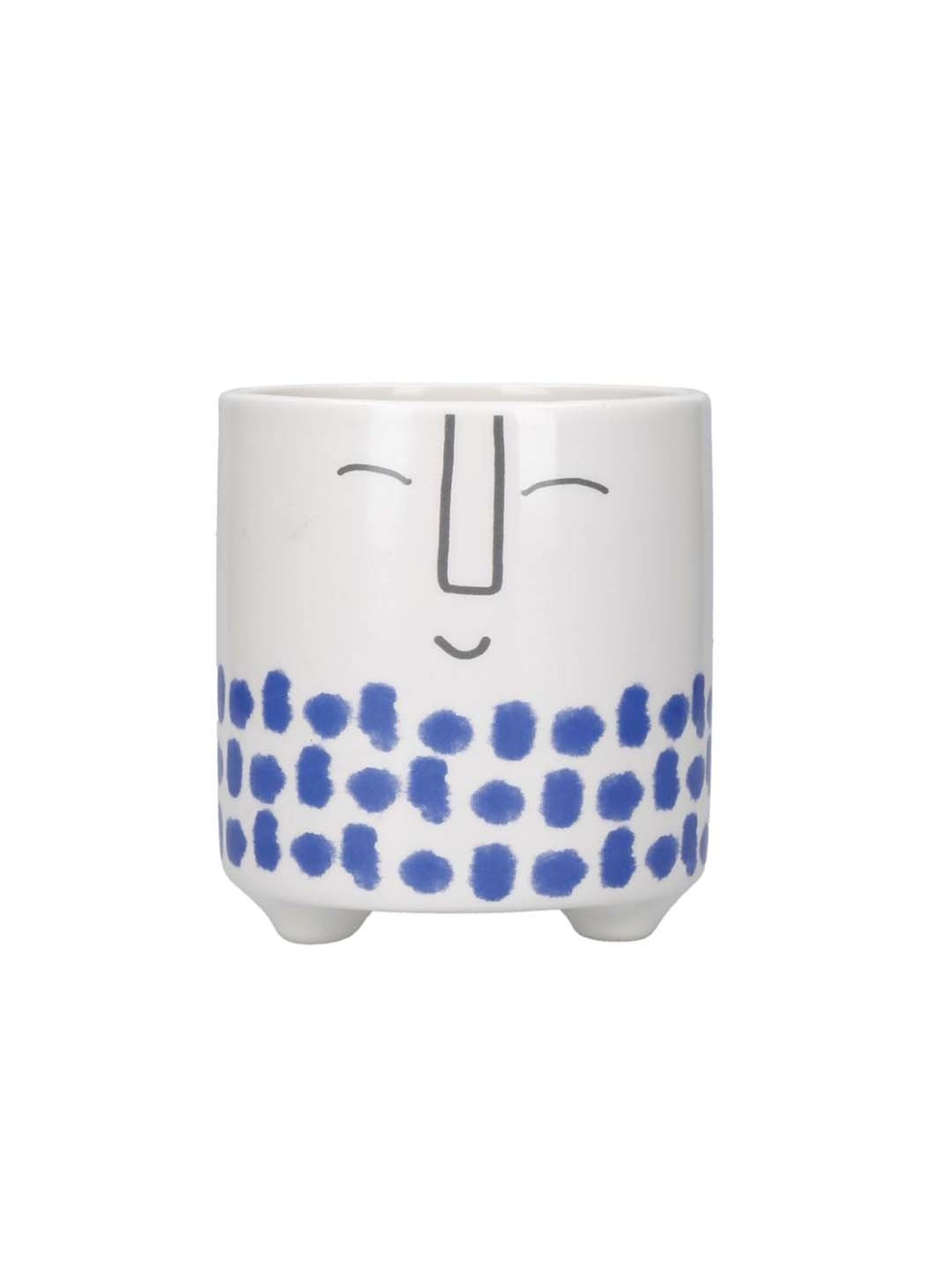 KitchenCraft White & Blue Ceramic Mini Planter Pot With Happy Face Design