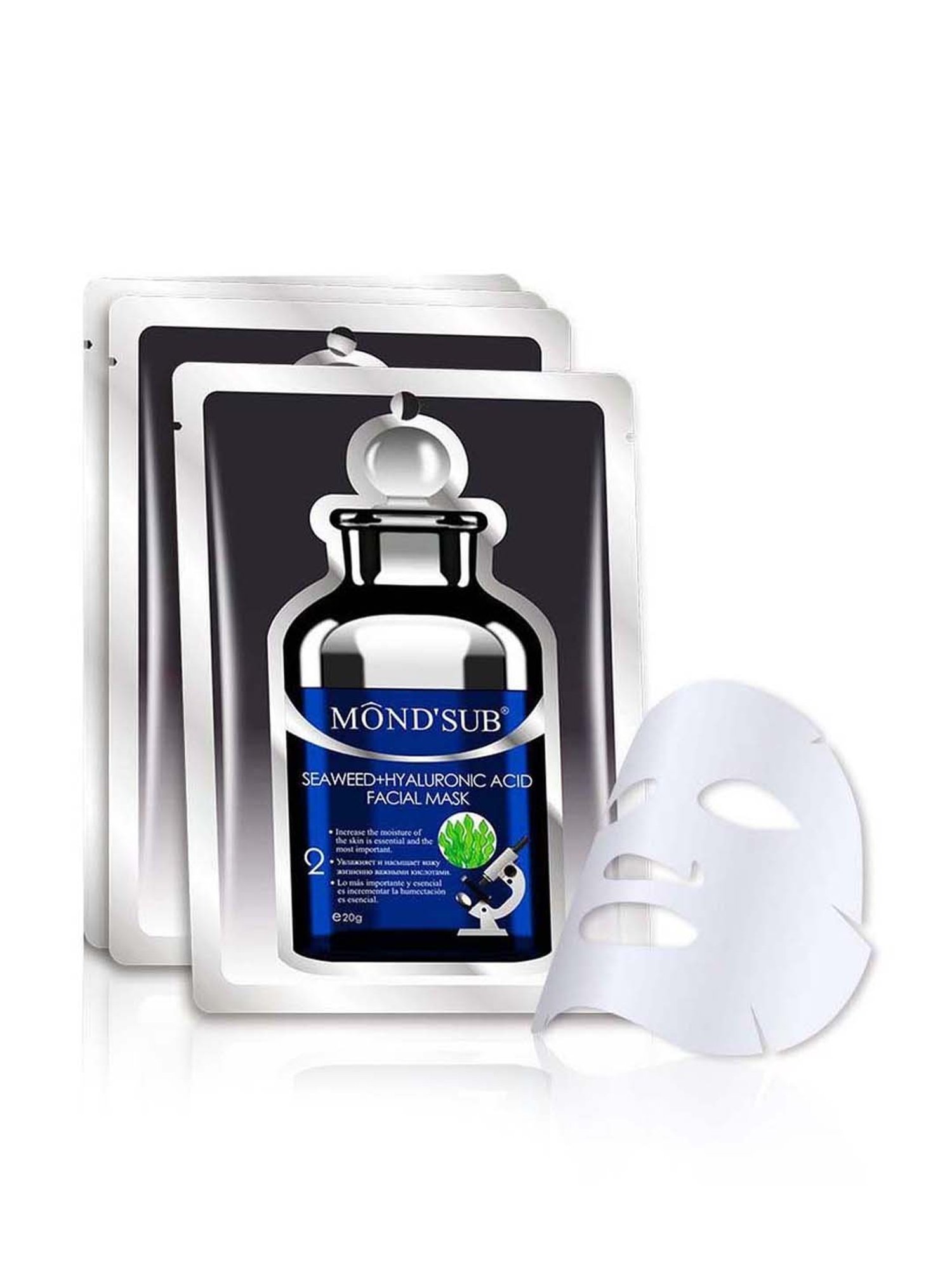 MONDSUB Algae(Seaweed)+Hyaluronic Acid Facial Sheet Mask (Pack of 3) - 20 gm Each