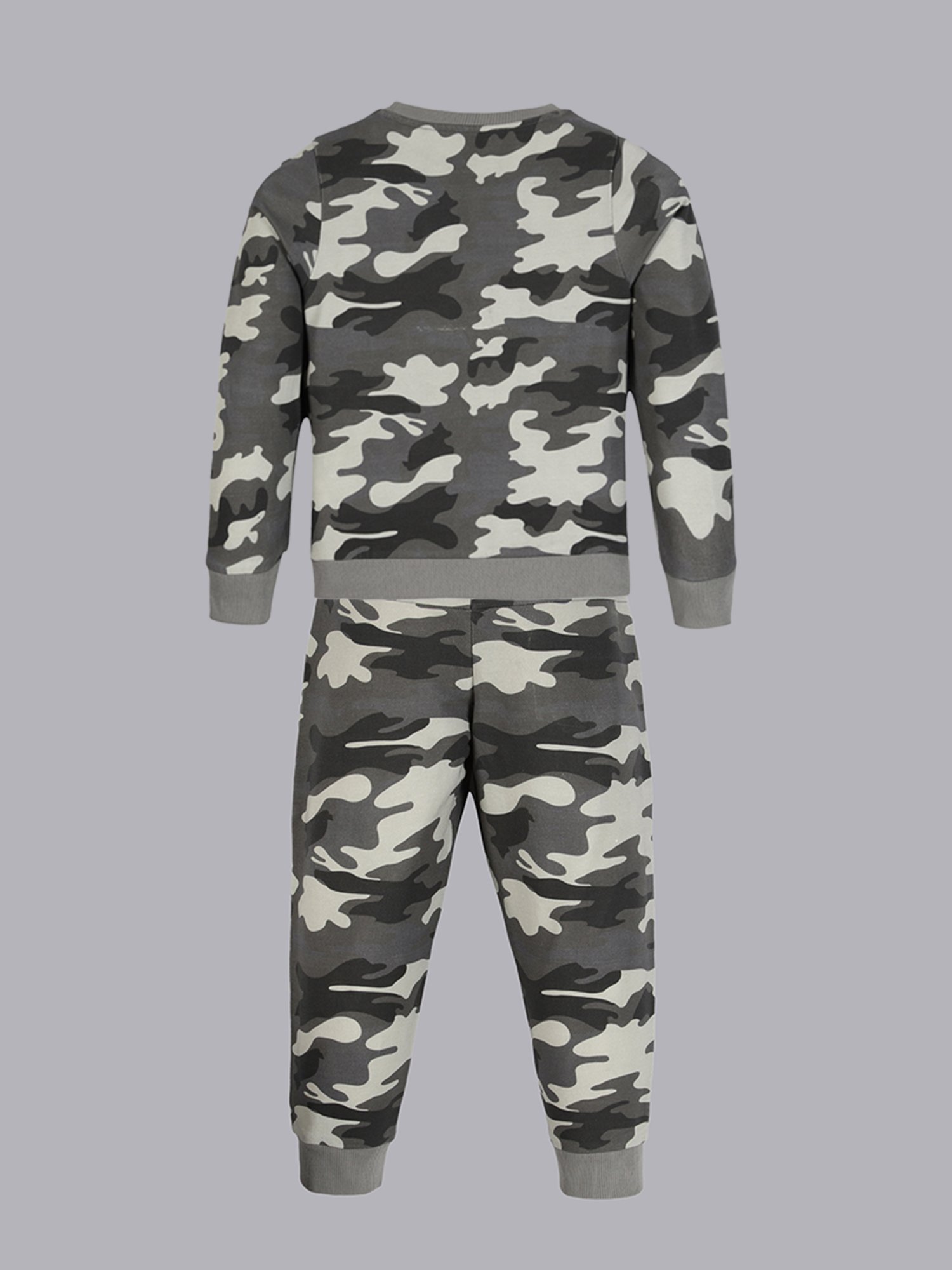 Plum Tree Boys Grey Camouflage Print Full Sleeves T-Shirt with Joggers