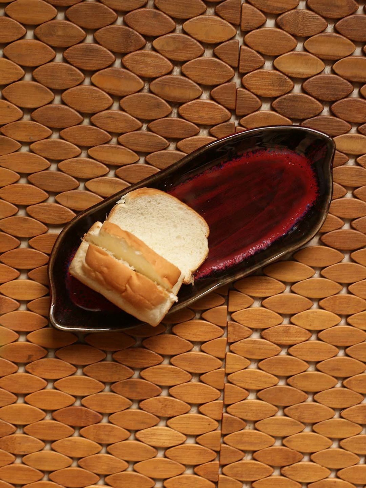 ExclusiveLane 'Crimson Canoe' Hand Glazed Studio Pottery Ceramic Serving Platter