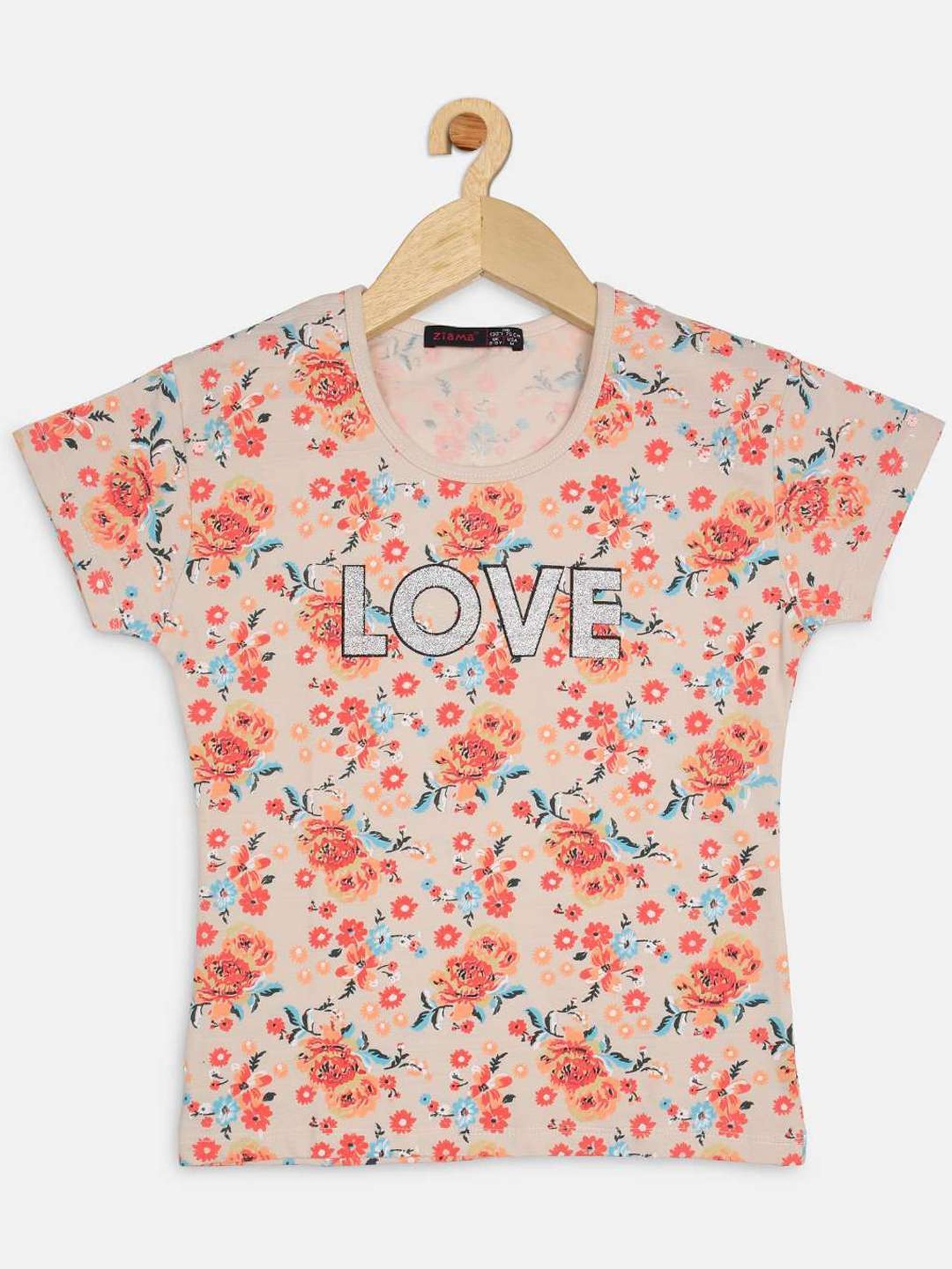 ZIAMA Kids Orange & White Floral Print Top