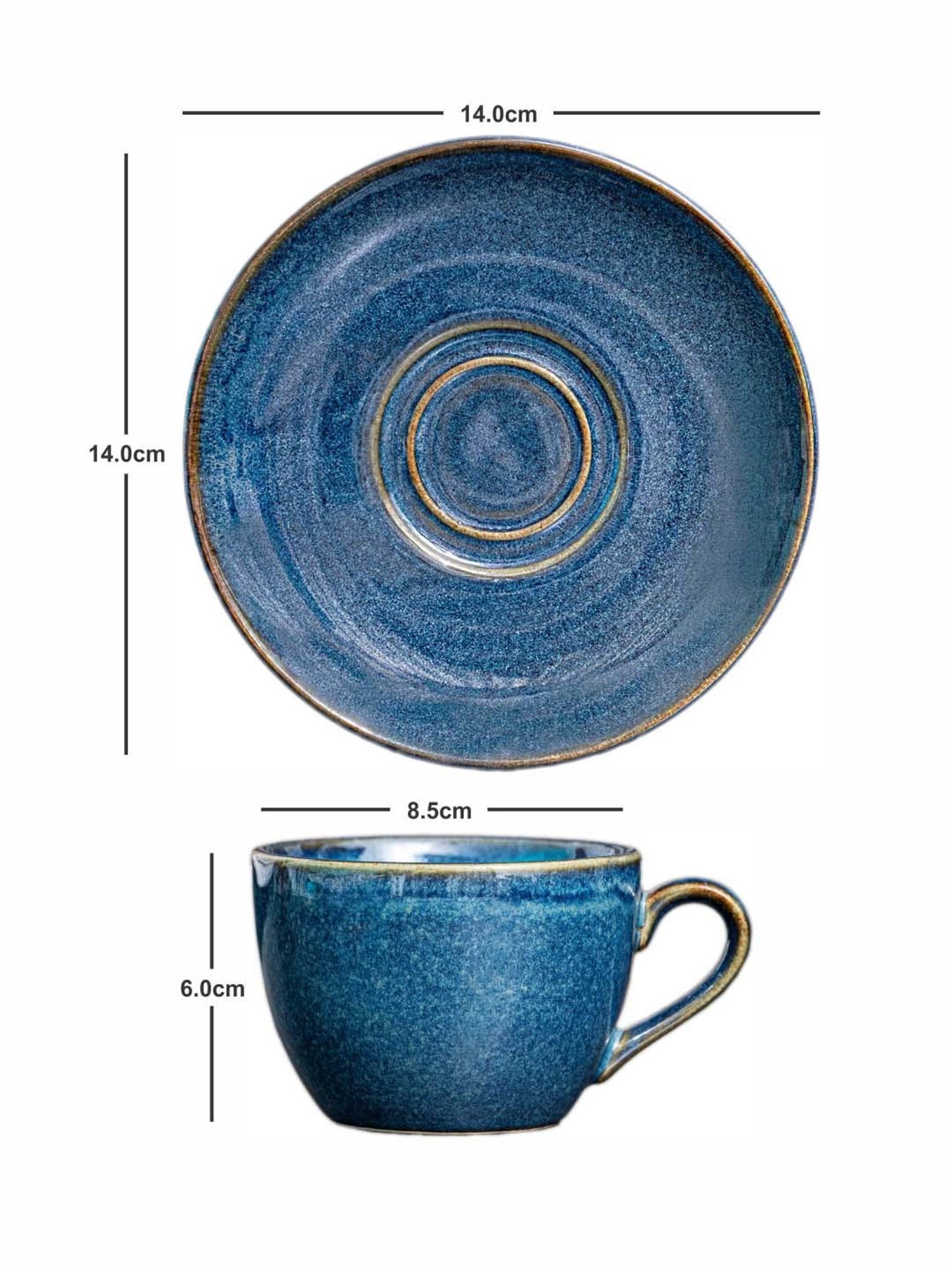 Goodhomes Blue Stoneware 4 Tea Cup & 4 Saucer(0.2 L)