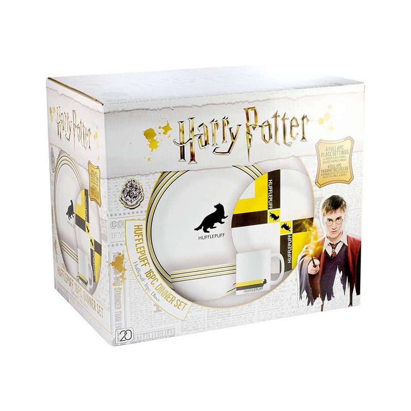 Seven20 Harry Potter 16 Piece Porcelain Dinnerware Set | Plates, Bowls Mugs | House Hufflepuff