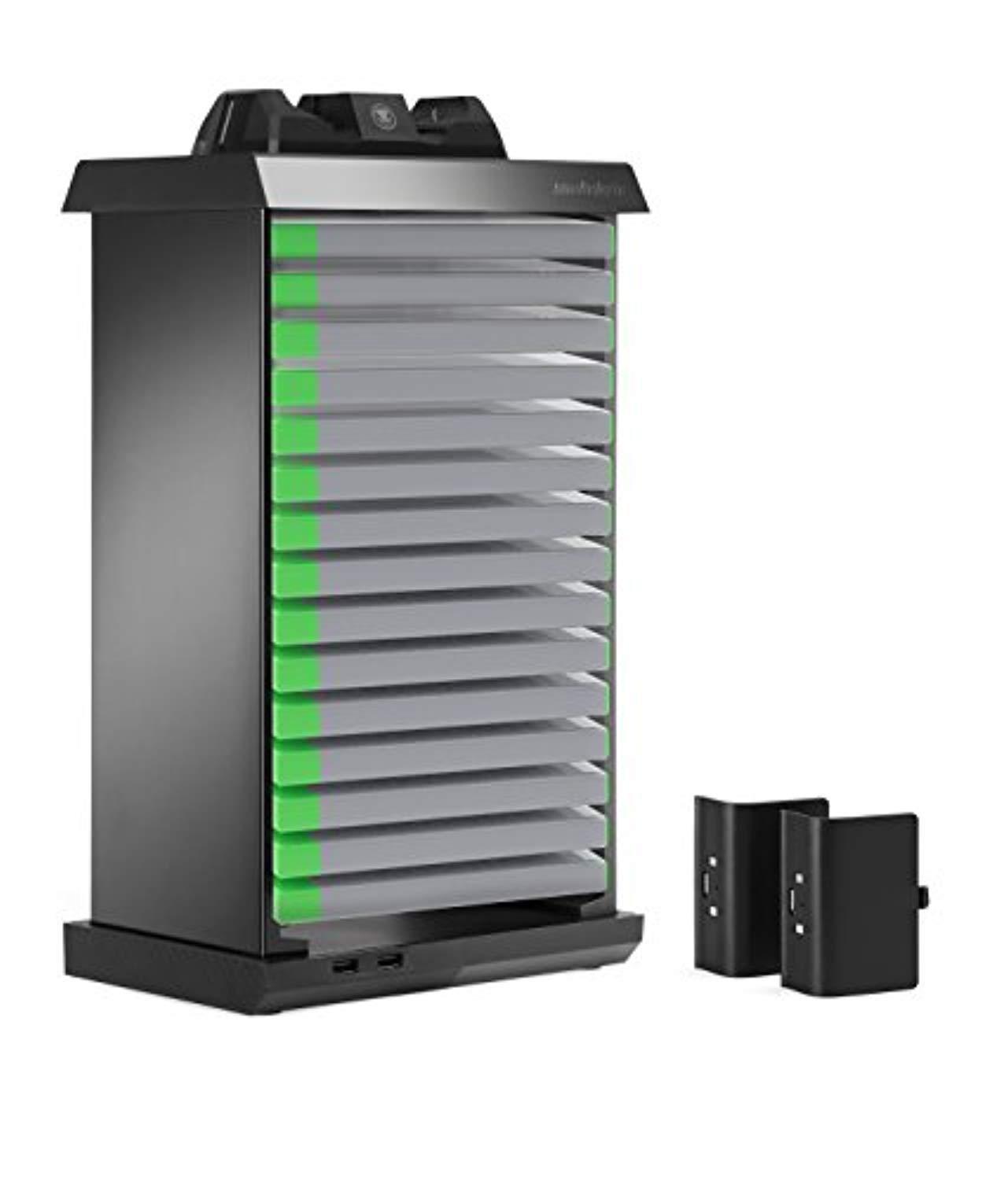 Snakebyte XBOX One Charge Tower Pro - Games Tower for 15 Games, Charger and Battery Packs for 2 Controllers and 2 USB Ports