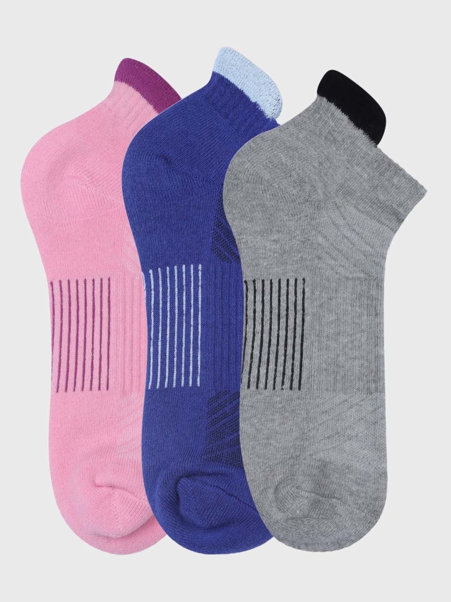 NEXT2SKIN Blue & Pink Cotton Ankle Socks - Pack Of 3
